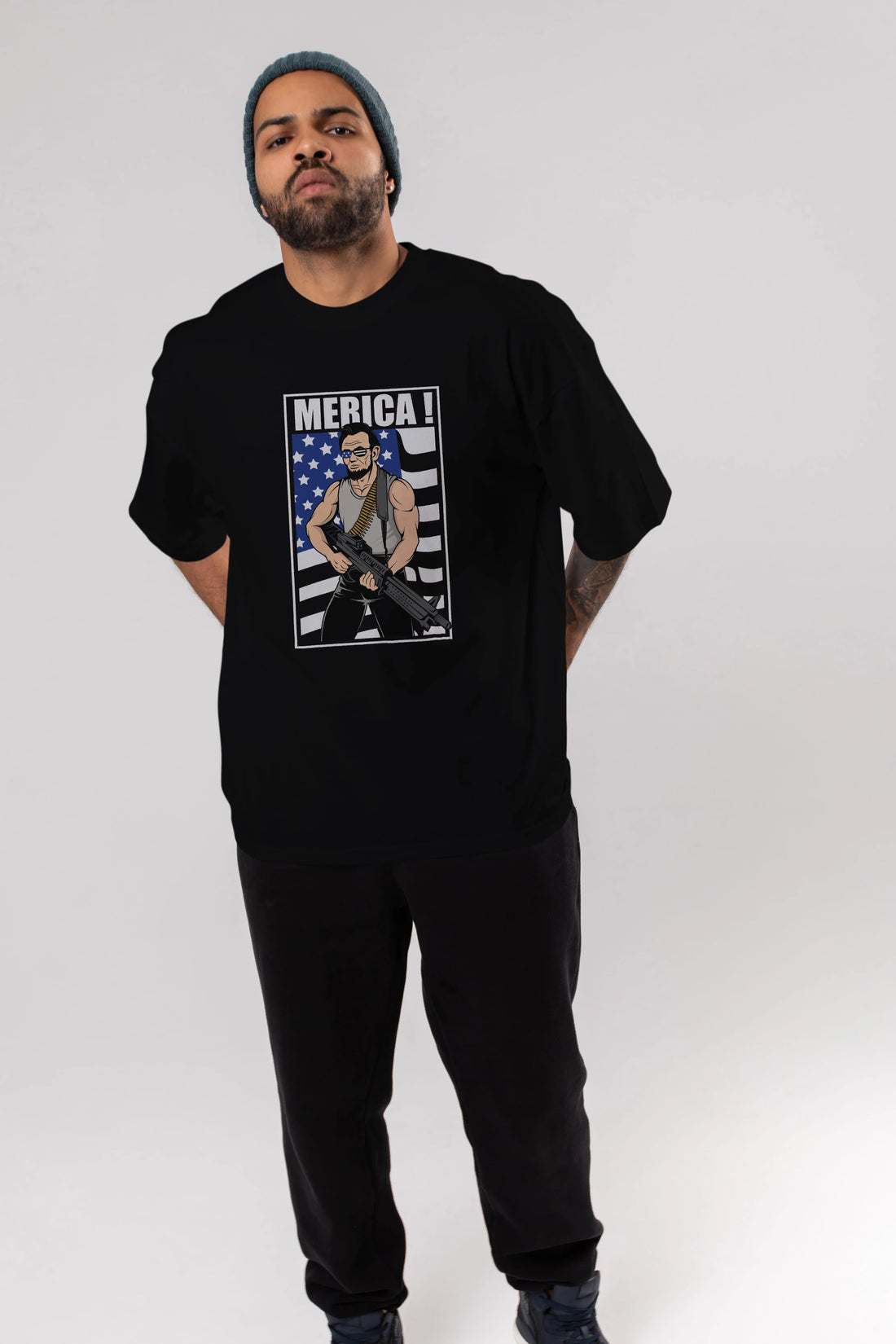 Lincoln Rambo Ön Baskılı Oversize t-shirt Erkek Kadın Unisex %100 Pamuk tişort
