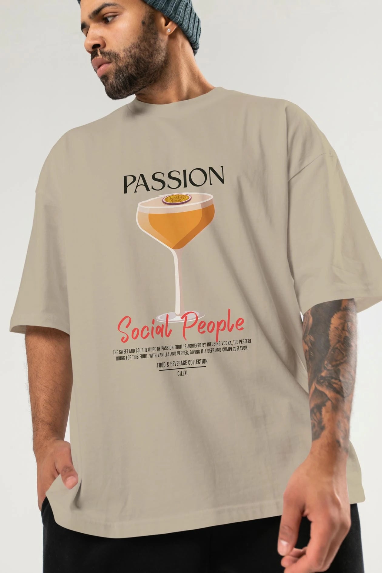 Passion Kokteyl Serisi ön Baskılı Oversize t-shirt Erkek Kadın %100 Pamuk Bisiklet Yaka tişort