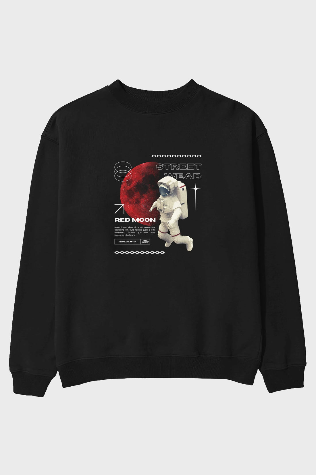Red Moon Streetwear Ön Baskılı Oversize Sweatshirt Erkek Kadın Unisex