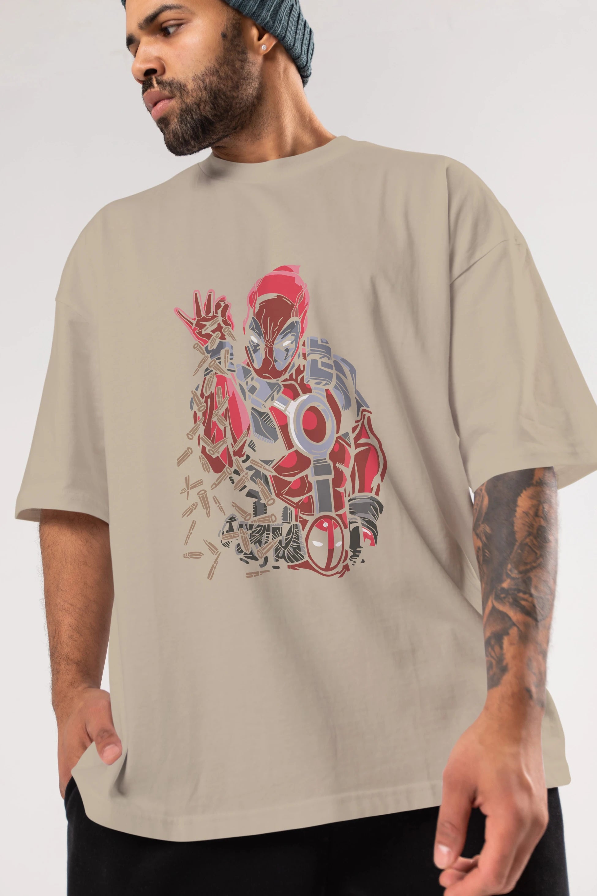 Deadpool (2) Ön Baskılı Oversize t-shirt Erkek Kadın Unisex %100 Pamuk Bisiklet Yaka tişort