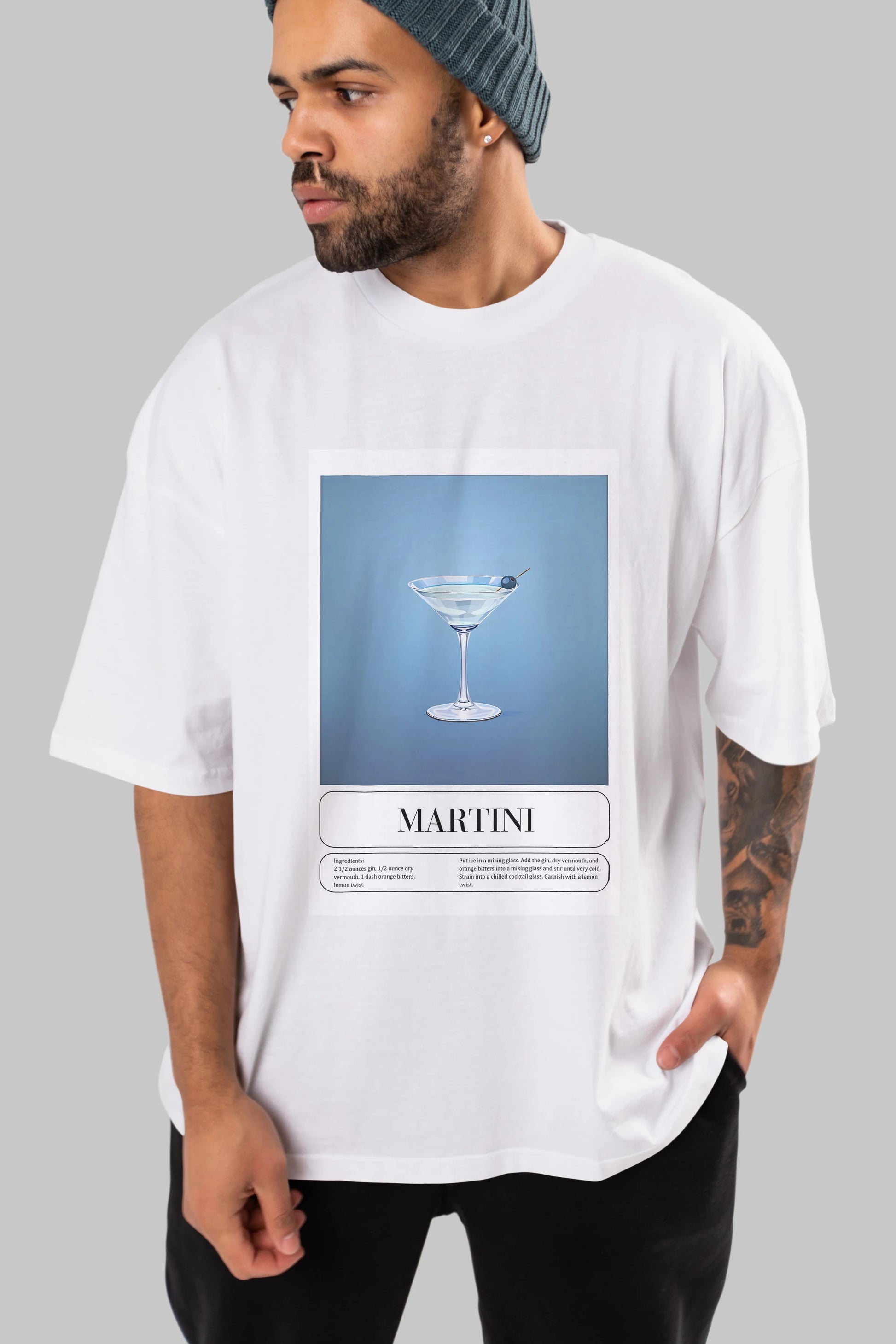 Martini Ön Baskılı Oversize t-shirt Erkek Kadın Unisex %100 Pamuk Bisiklet Yaka tişort