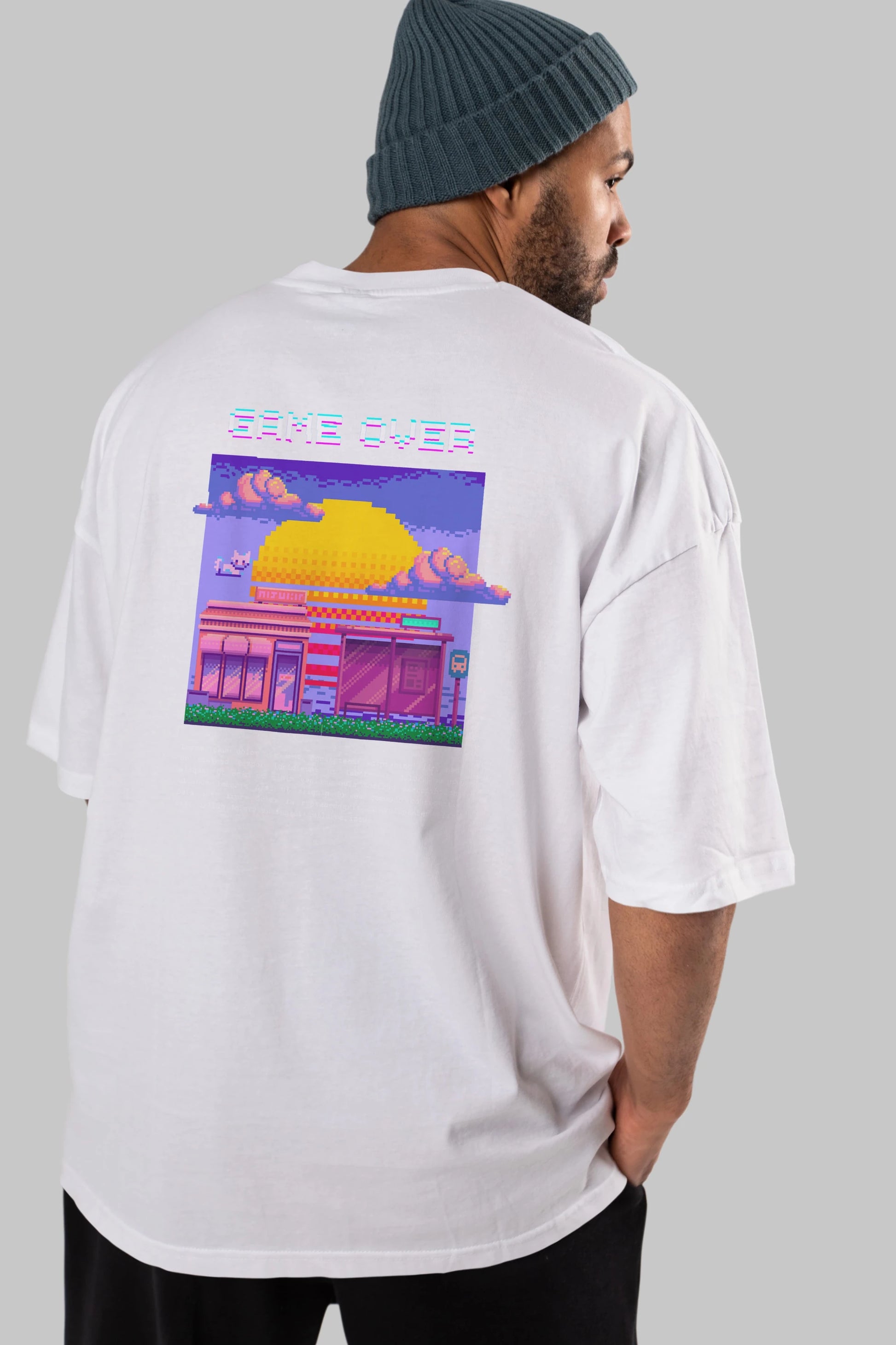Game Over Yazılı Arka Baskılı Oversize t-shirt Erkek Kadın Unisex