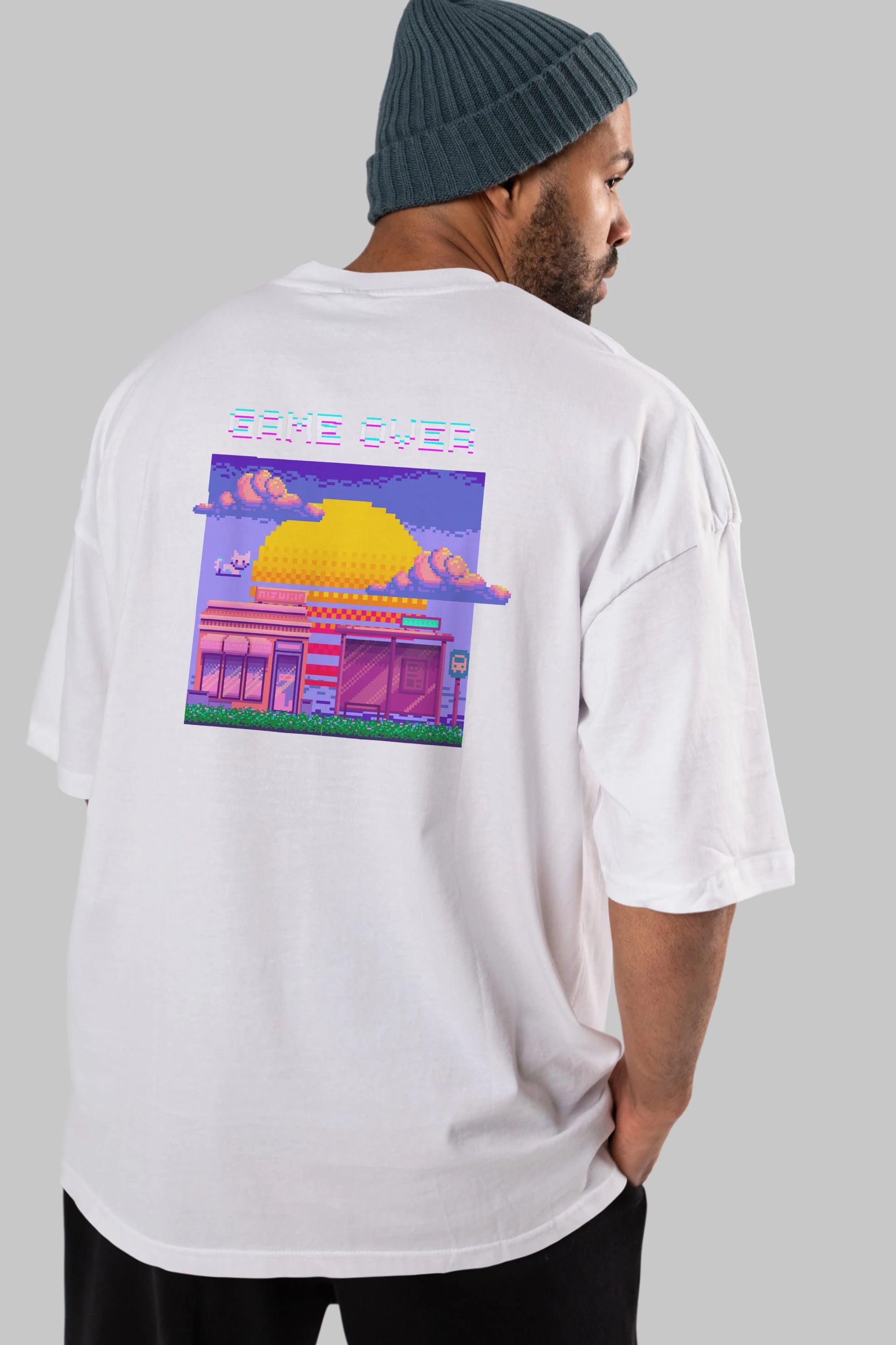 Game Over Yazılı Arka Baskılı Oversize t-shirt Erkek Kadın Unisex