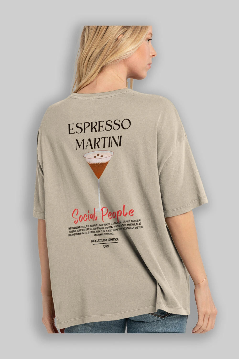 Espresso Martını Kokteyl Serisi Baskılı Oversize t-shirt Erkek Kadın Unisex %100 Pamuk Bisiklet Yaka tişort