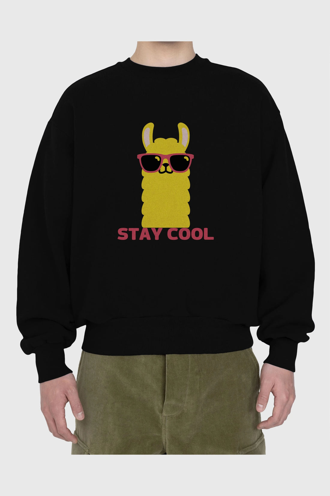 Stay Cool Yazılı Lama Ön Baskılı Oversize Sweatshirt Erkek Kadın Unisex