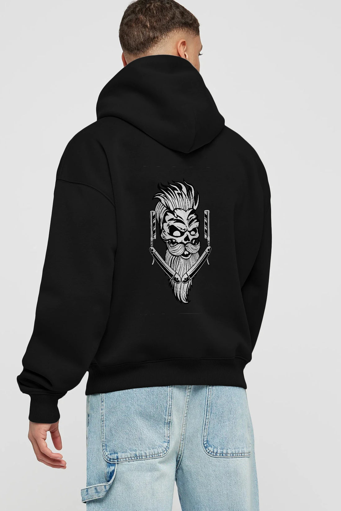 Skull Beard Arka Baskılı Hoodie Oversize Kapüşonlu Sweatshirt Erkek Kadın Unisex