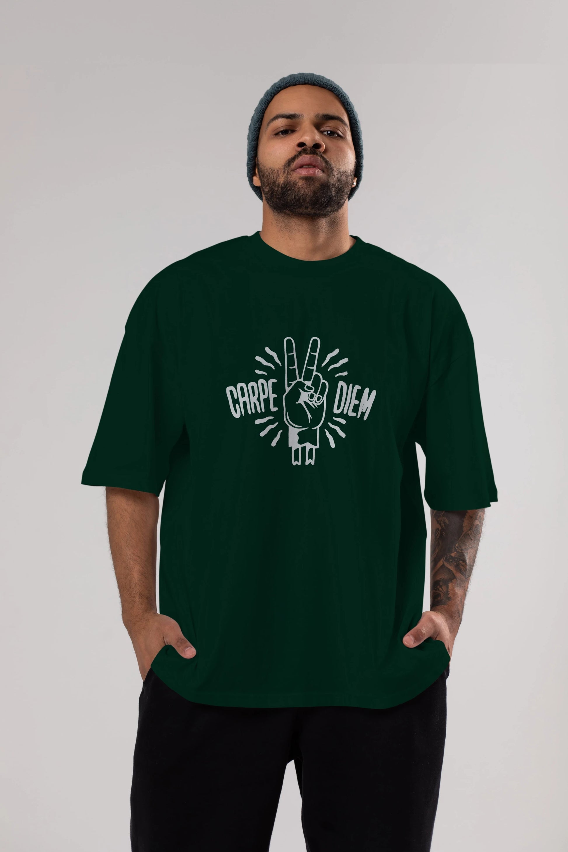 Carpe Diem Ön Baskılı Oversize t-shirt %100 pamuk Erkek Kadın Unisex