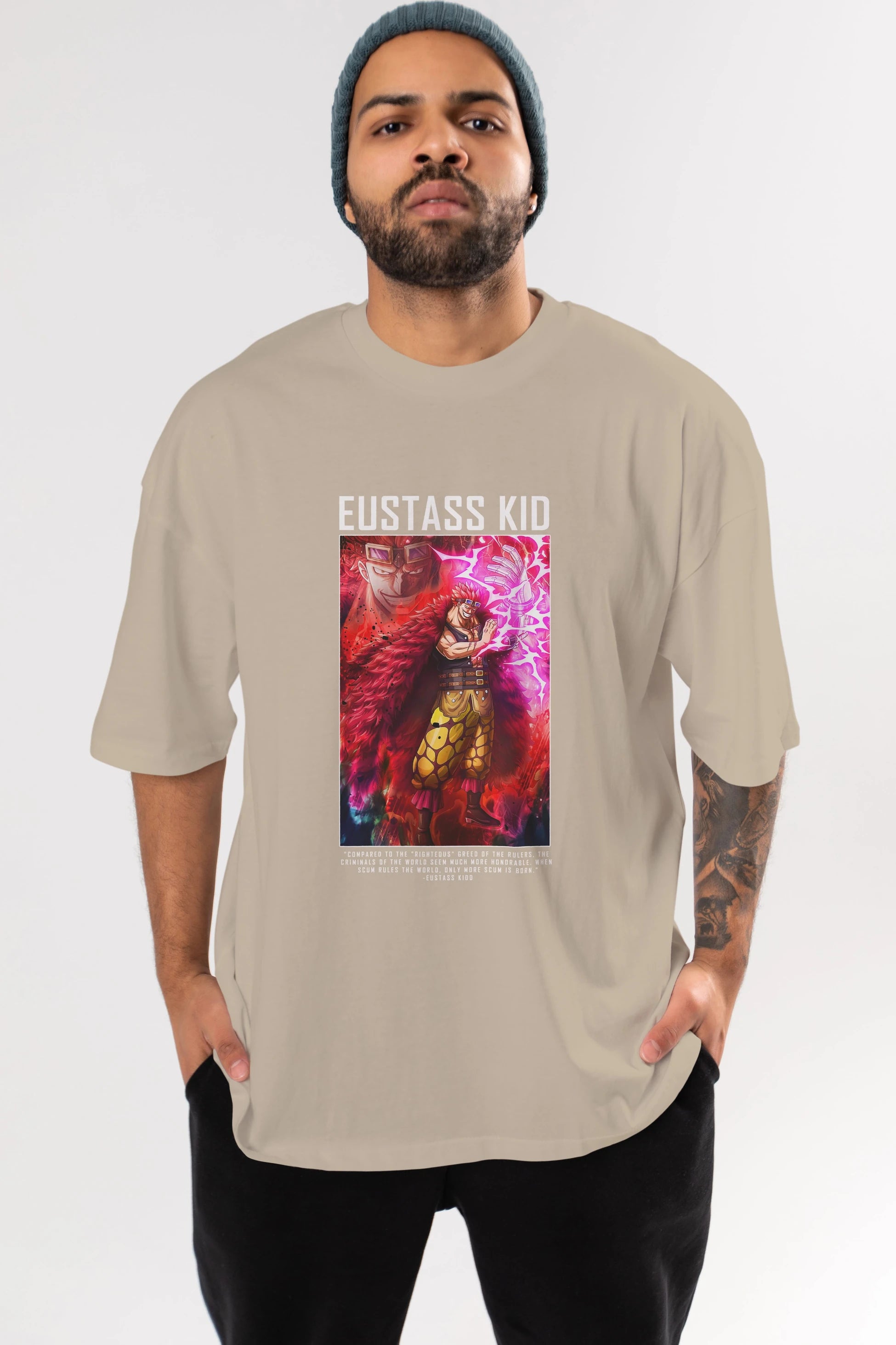 Eustass Kid Anime Ön Baskılı Oversize t-shirt Erkek Kadın Unisex