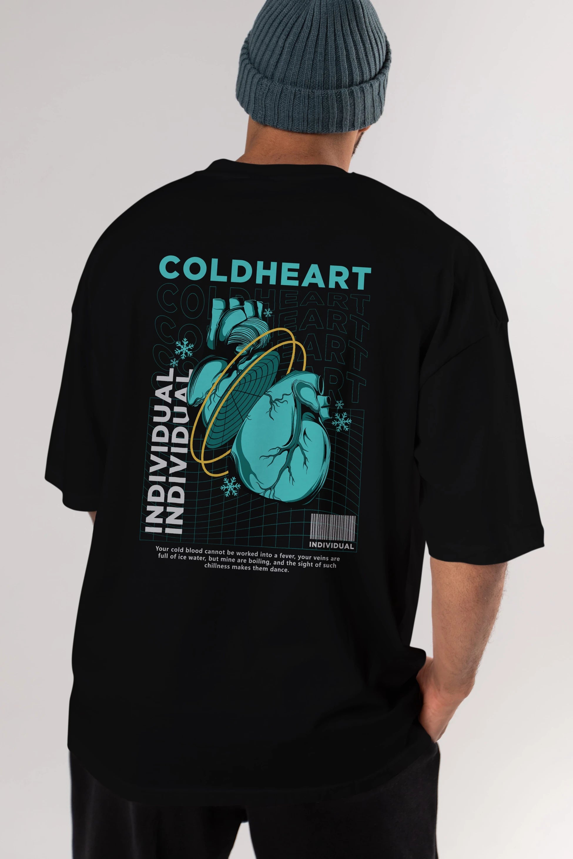 Cold Heart Arka Baskılı Oversize t-shirt Erkek Kadın Unisex