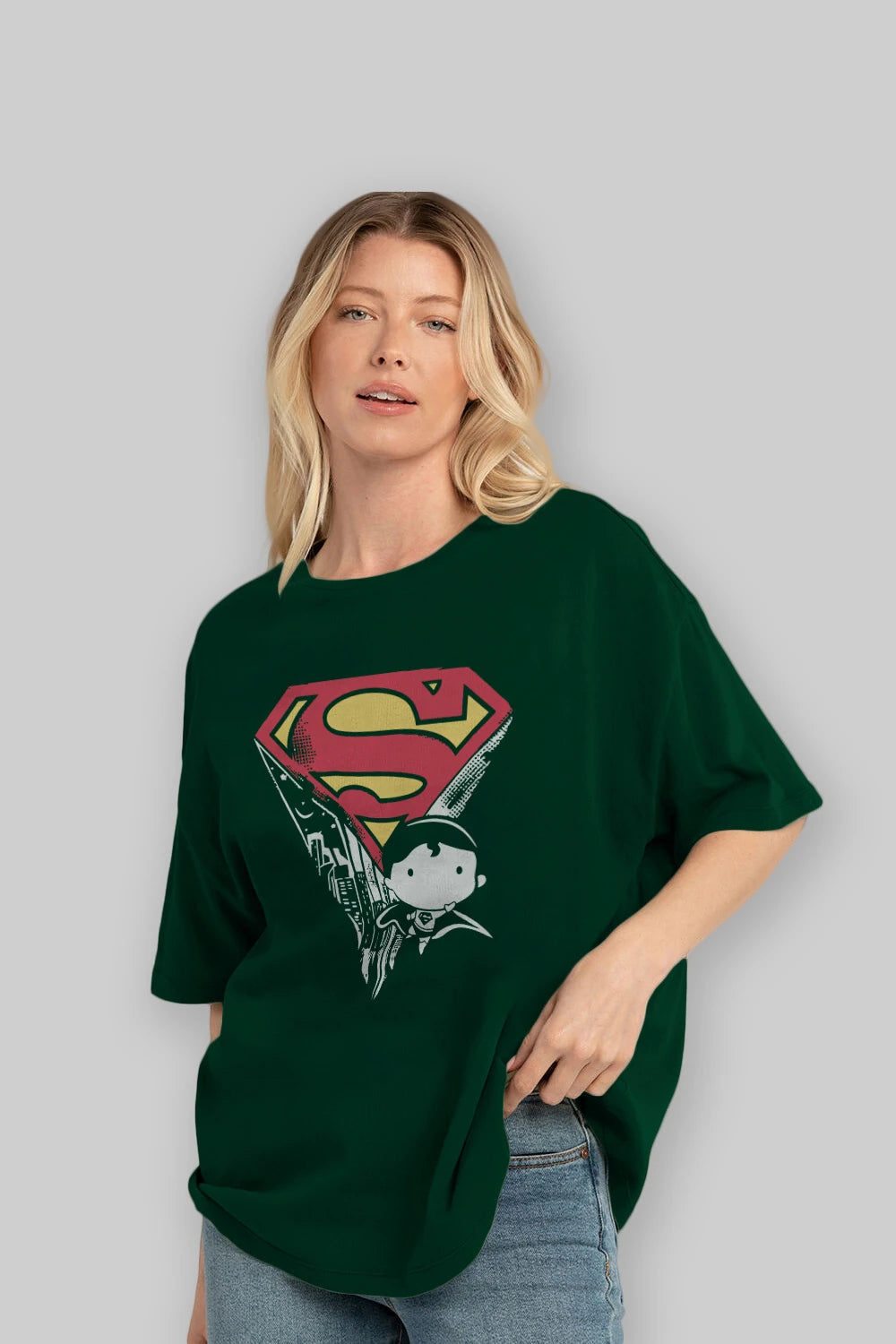 Superman Ön Baskılı Oversize t-shirt Erkek Kadın Unisex %100 Pamuk Bisiklet Yaka tişort