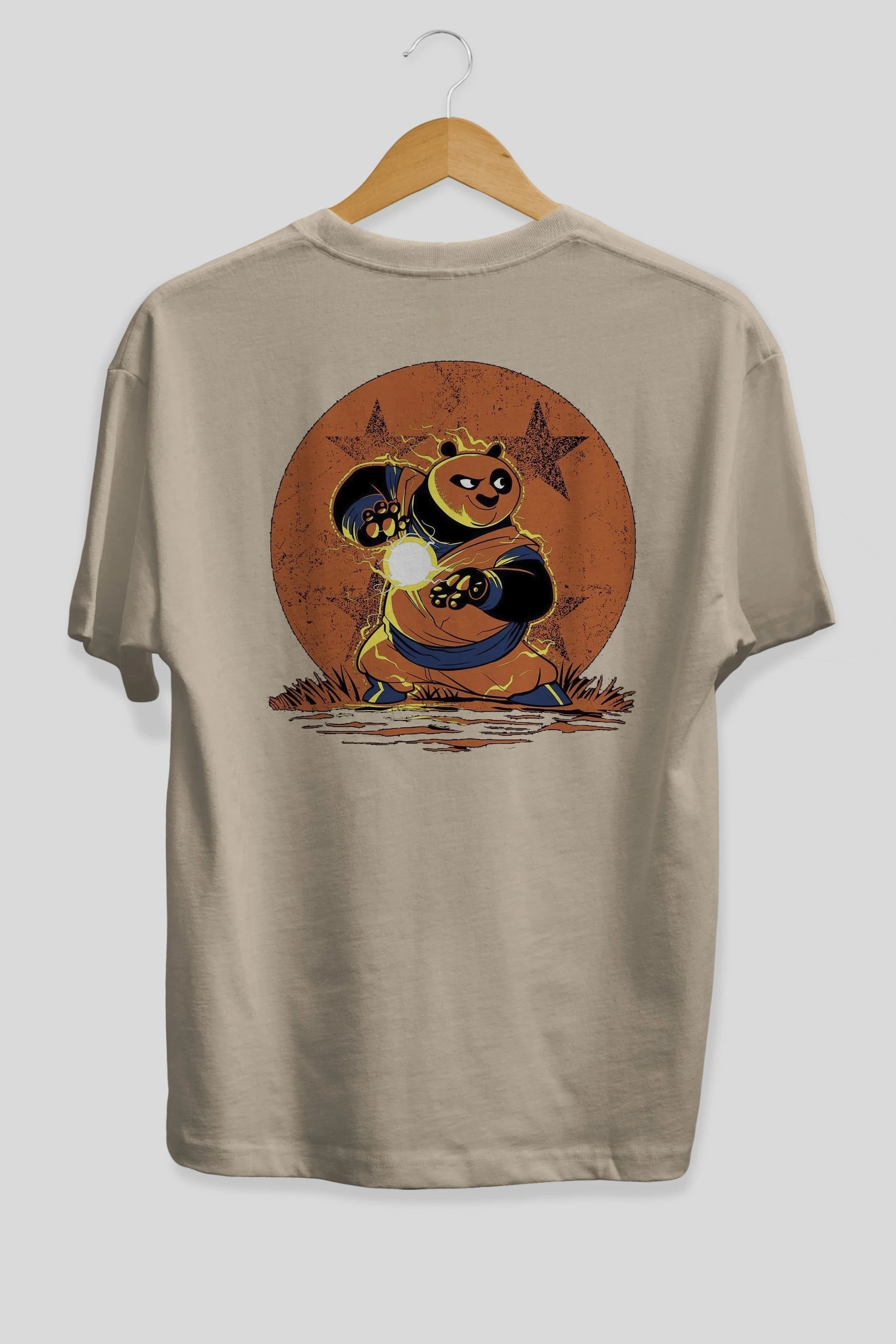 Kung Fu Panda Arka Baskılı Oversize t-shirt Erkek Kadın Unisex %100 Pamuk Bisiklet Yaka tişort