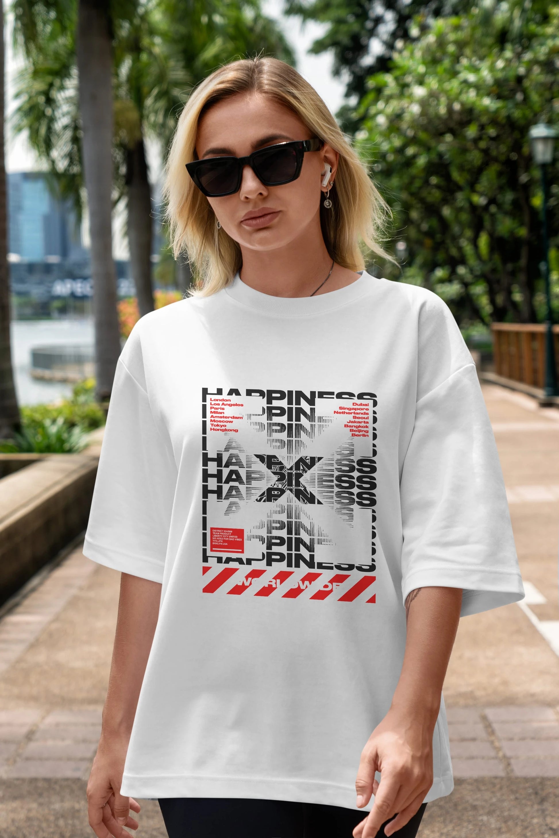 Happiness Worldwide Ön Baskılı Oversize t-shirt Erkek Kadın Unisex