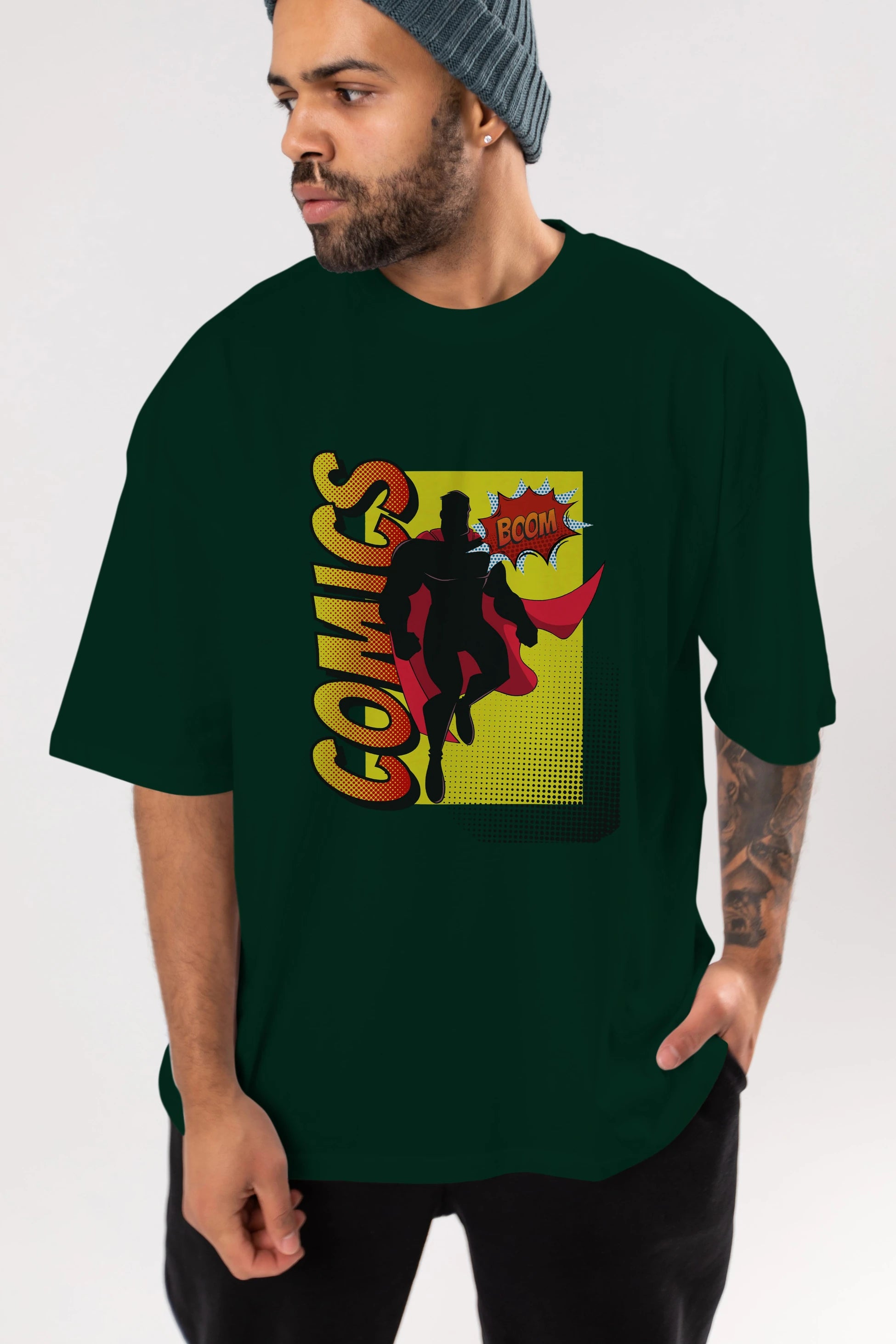 Comics Boom Ön Baskılı Oversize t-shirt Erkek Kadın Unisex