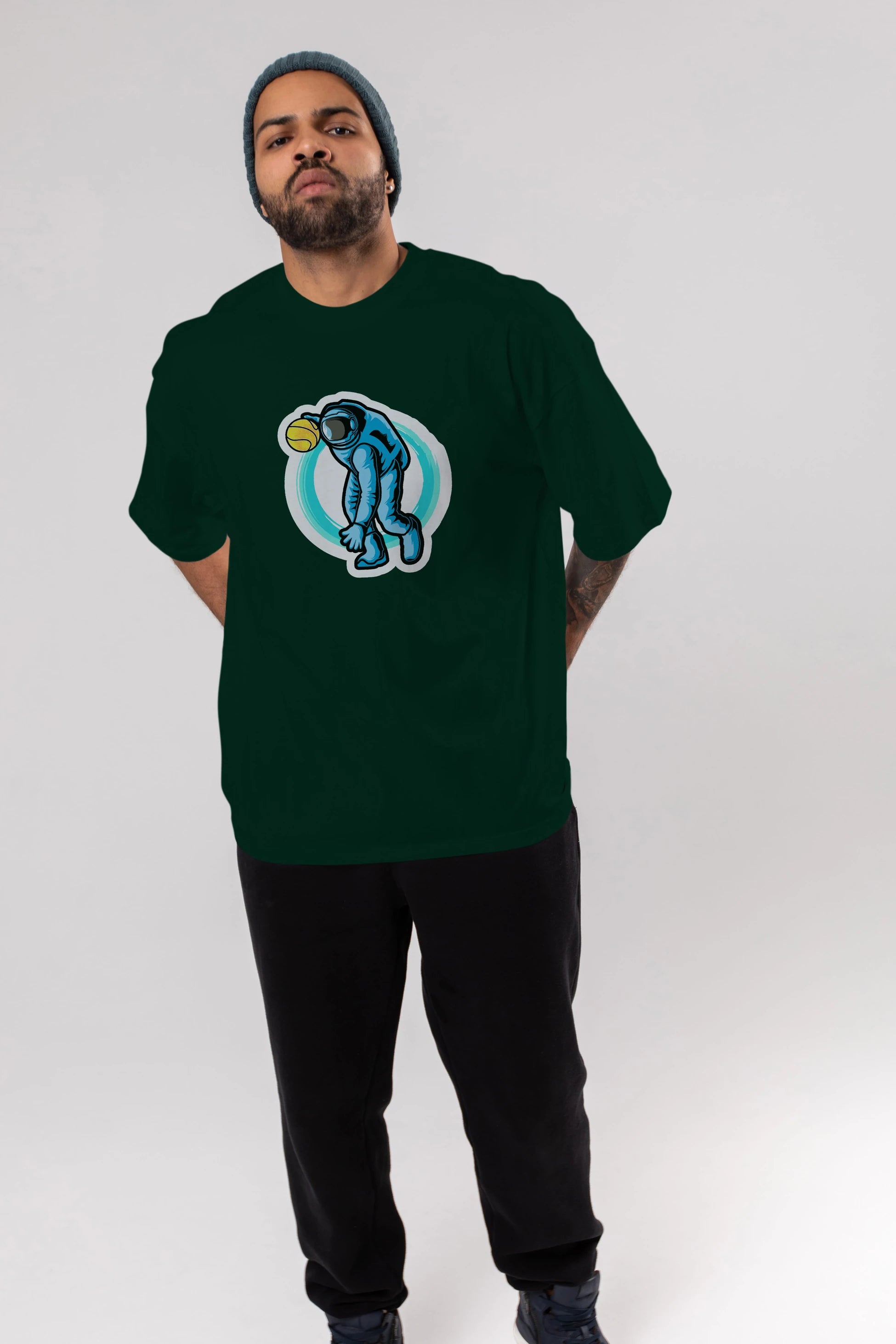 Astronaut Dribble Sticker Ön Baskılı Oversize t-shirt Erkek Kadın Unisex
