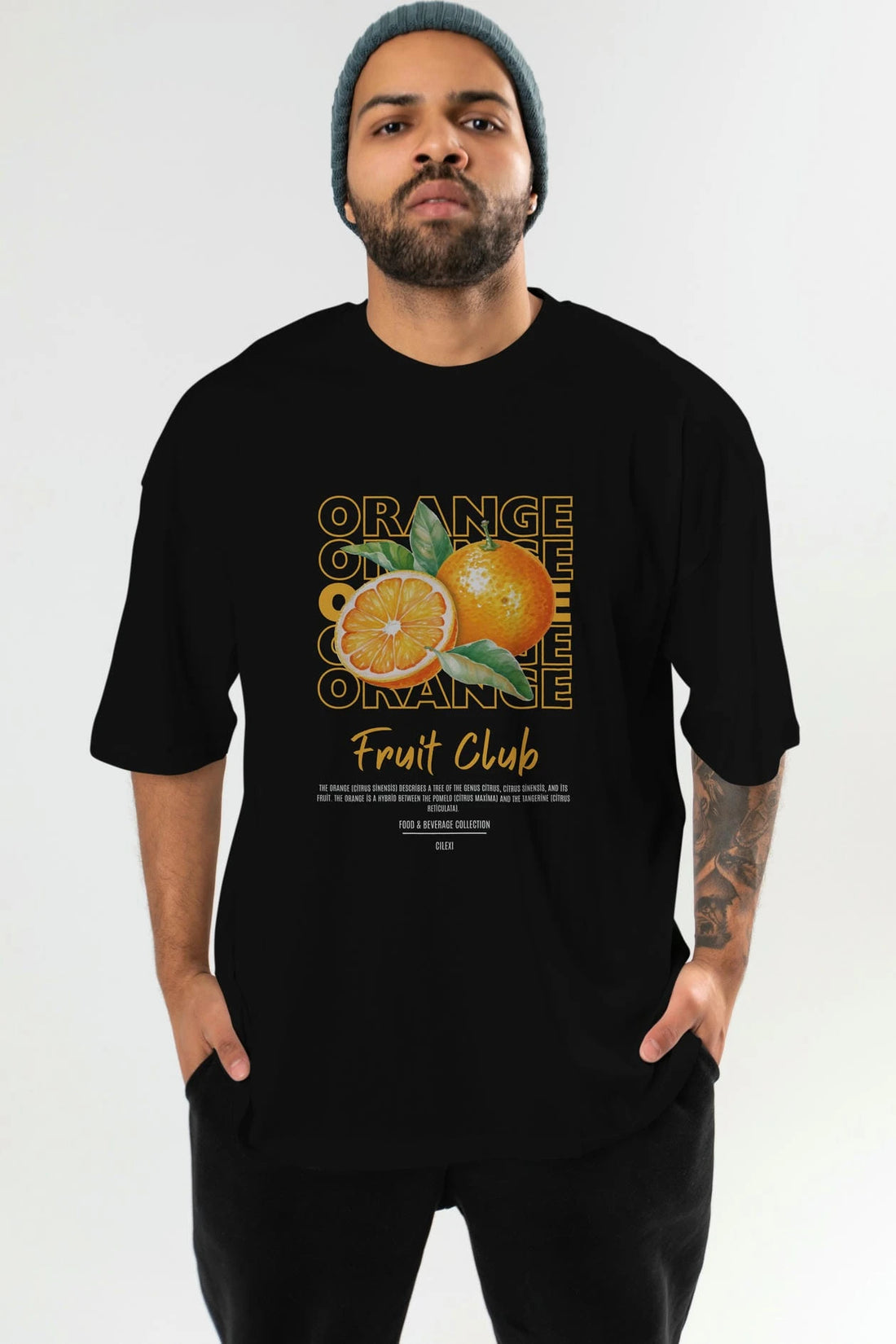 Orange Ön Baskılı Oversize t-shirt Erkek Kadın Pamuk Bisiklet Yaka tişort