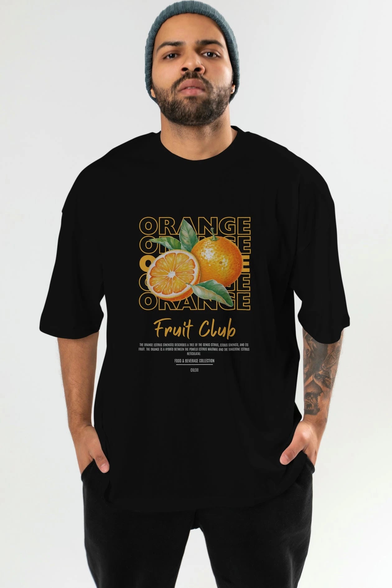 Orange Ön Baskılı Oversize t-shirt Erkek Kadın Pamuk Bisiklet Yaka tişort