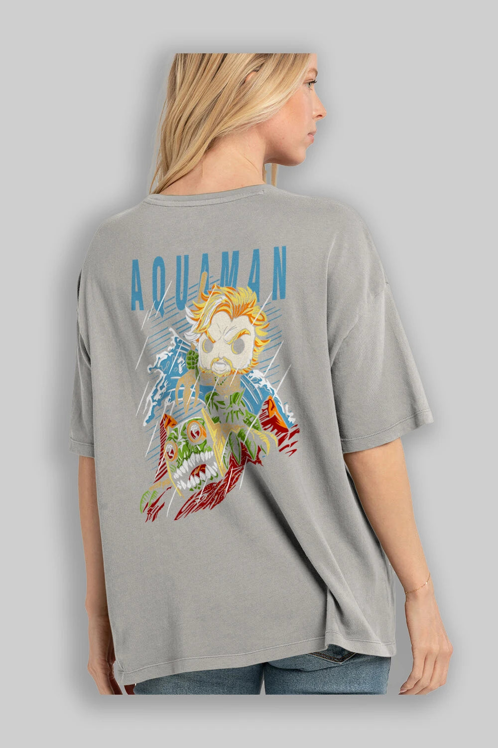Aquaman Arka Baskılı Oversize t-shirt Erkek Kadın Unisex %100 Pamuk Bisiklet Yaka tişort