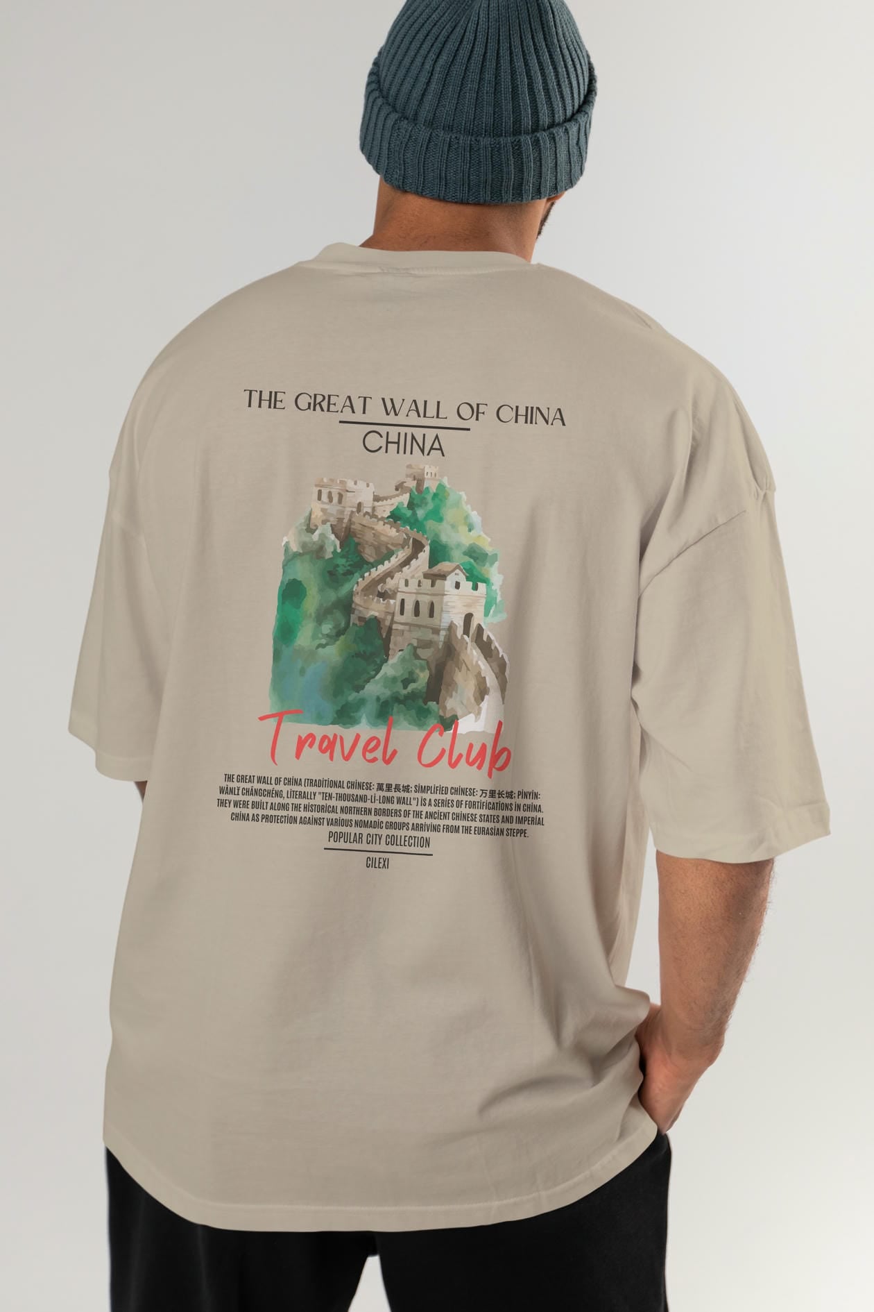 The Great Wall Of China Arka Baskılı Oversize t-shirt Erkek Kadın Pamuk Bisiklet Yaka tişort