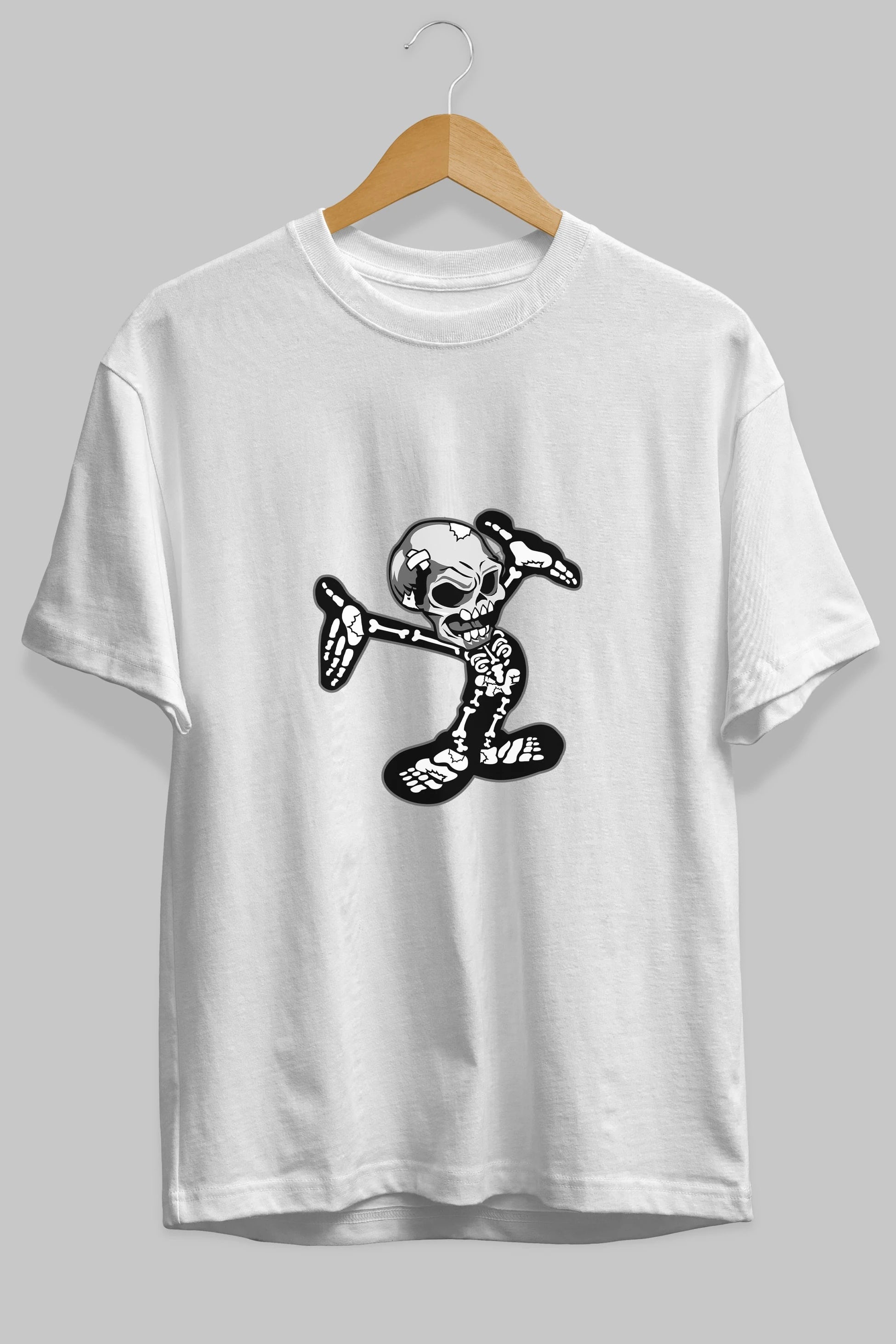 Skull Skeleton Ön Baskılı Oversize t-shirt Erkek Kadın Unisex %100 Pamuk tişort