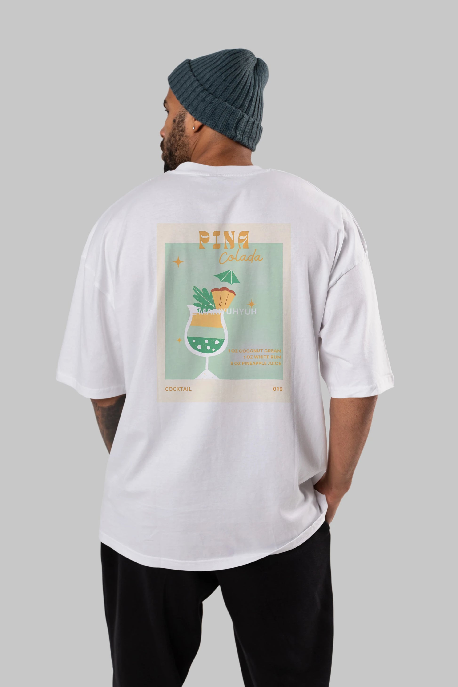 Pina Colada Arka Baskılı Oversize t-shirt Erkek Kadın Unisex %100 Pamuk Bisiklet Yaka tişort