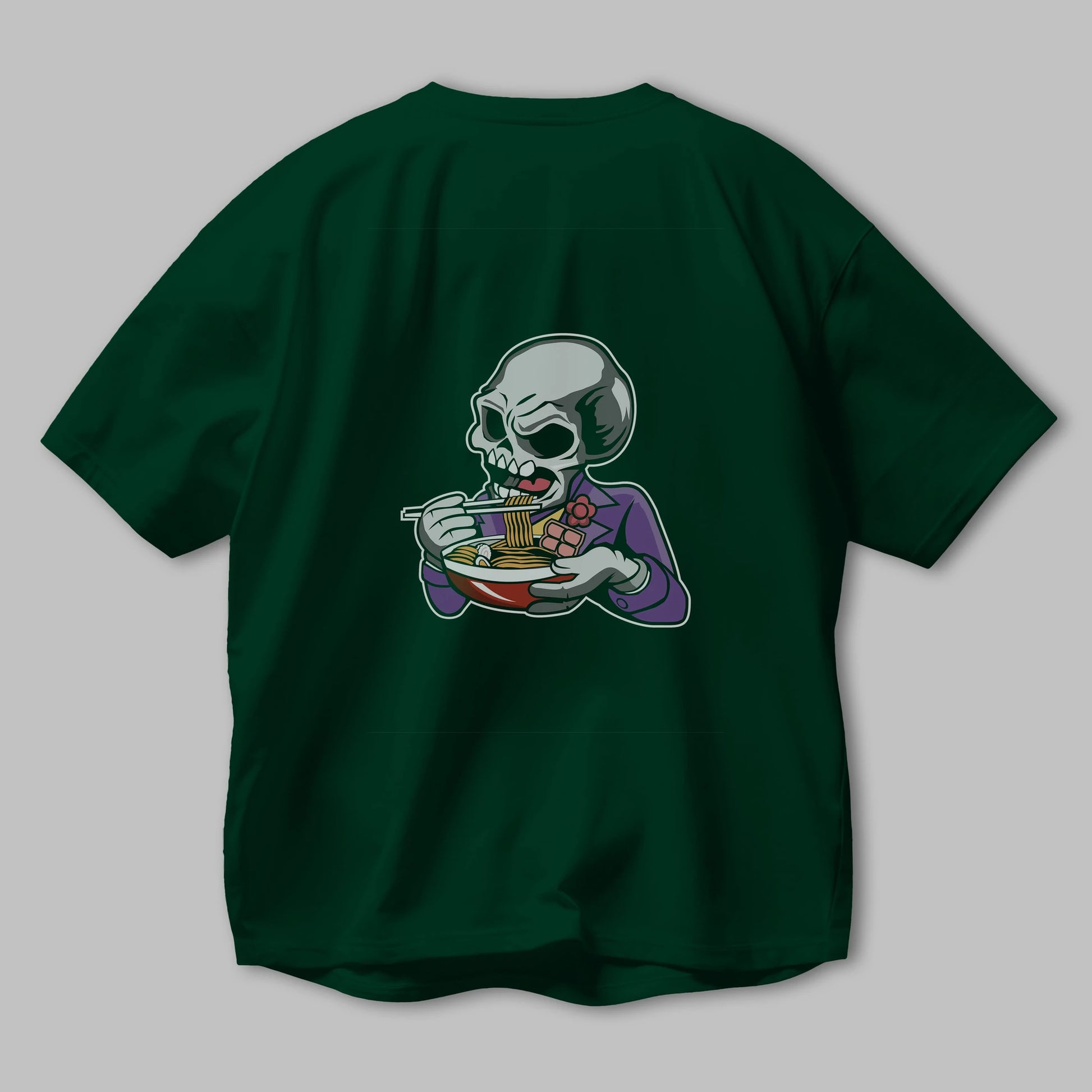 Skull Ramen Arka Baskılı Oversize t-shirt Erkek Kadın Unisex %100 Pamuk tişort
