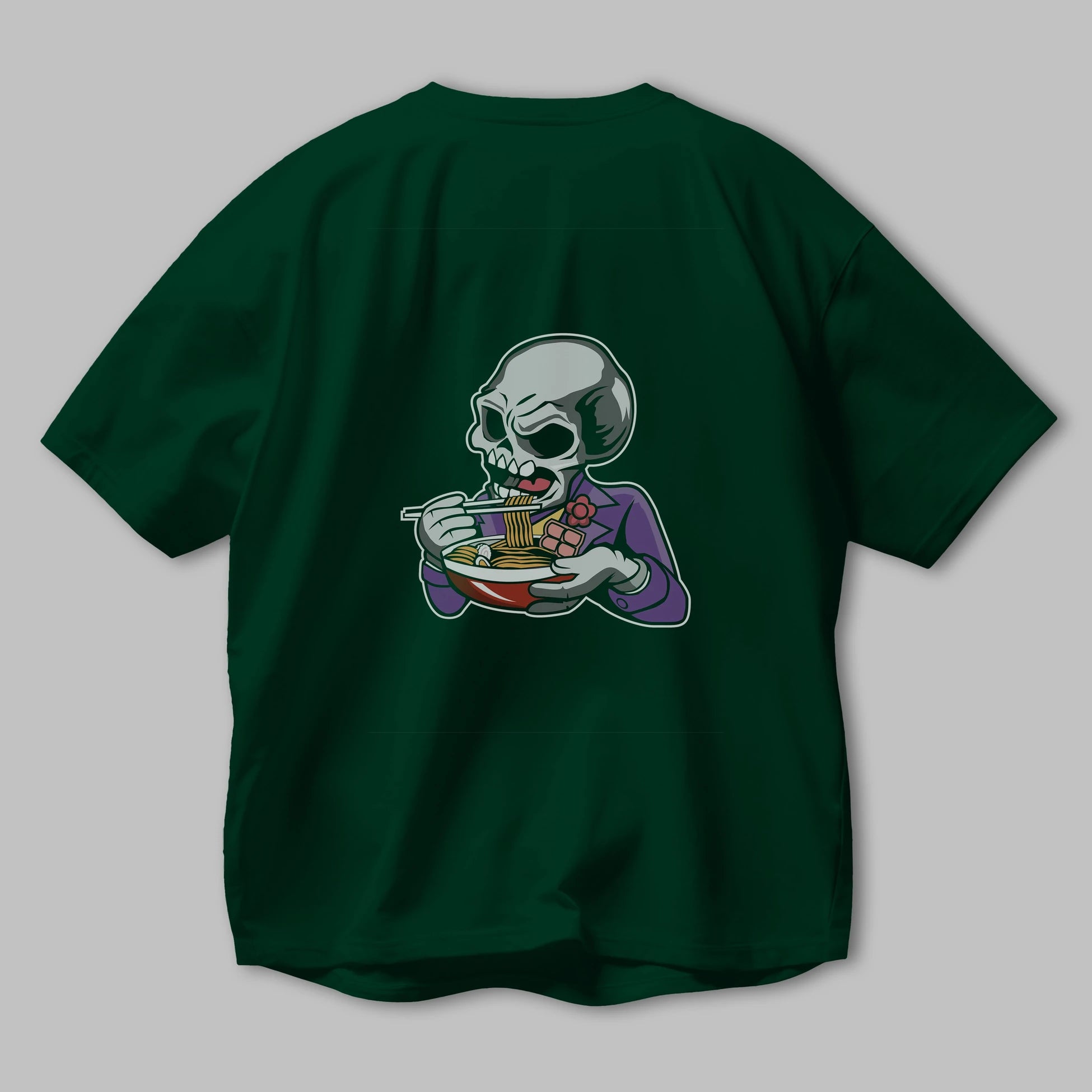 Skull Ramen Arka Baskılı Oversize t-shirt Erkek Kadın Unisex %100 Pamuk tişort