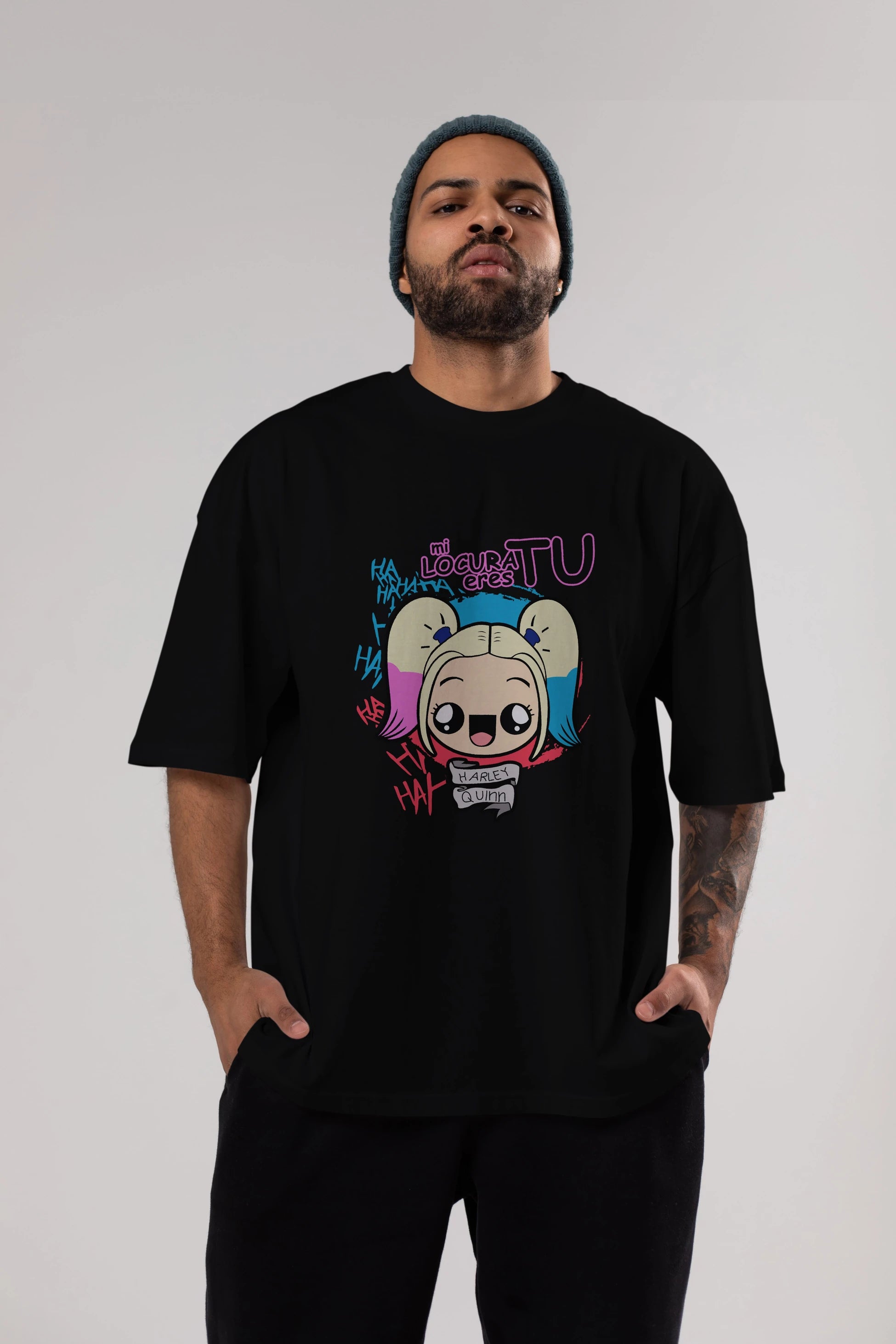 Harley Quinn Ön Baskılı Oversize t-shirt Erkek Kadın Unisex %100 Pamuk Bisiklet Yaka tişort