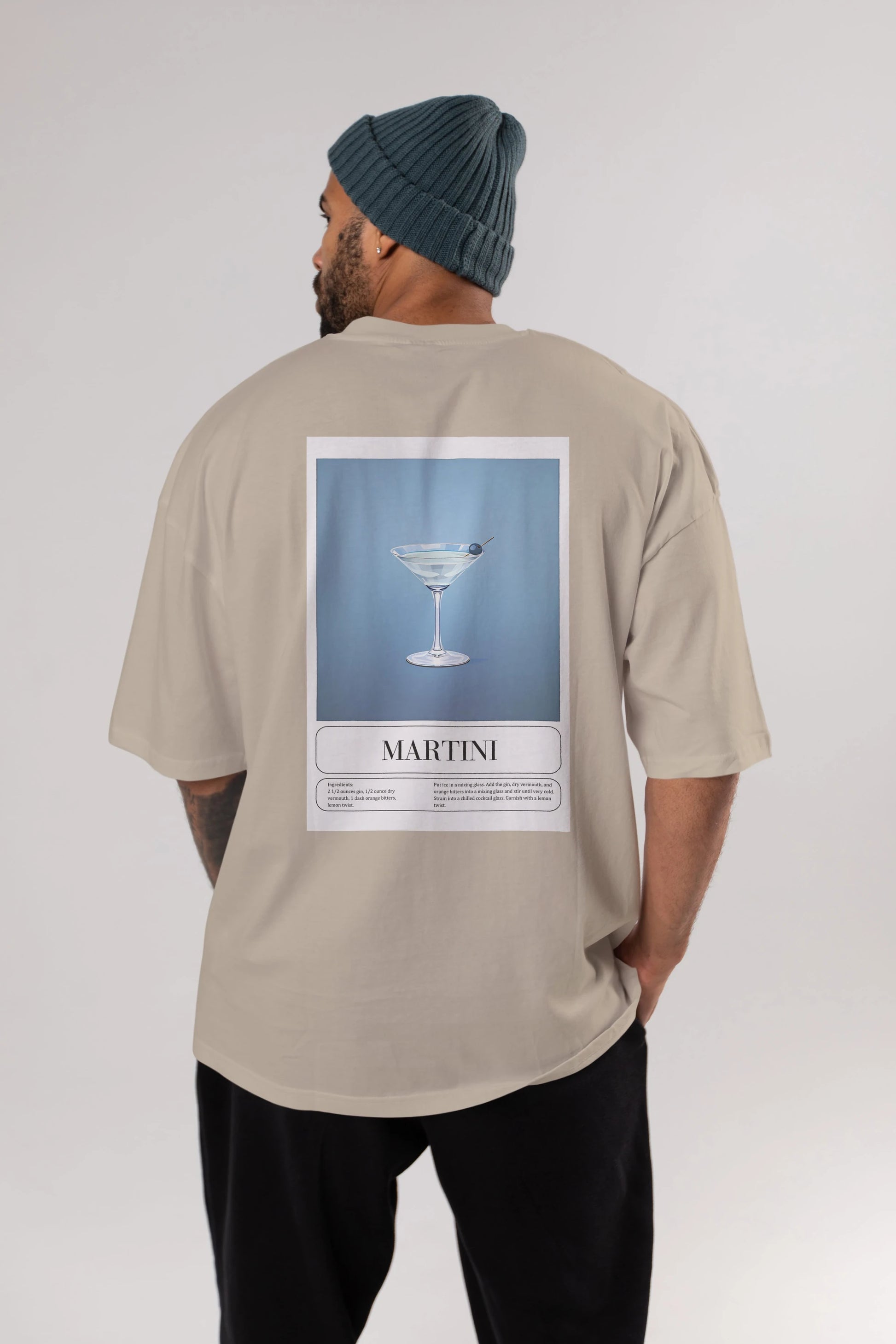 Martini Arka Baskılı Oversize t-shirt Erkek Kadın Unisex %100 Pamuk Bisiklet Yaka tişort