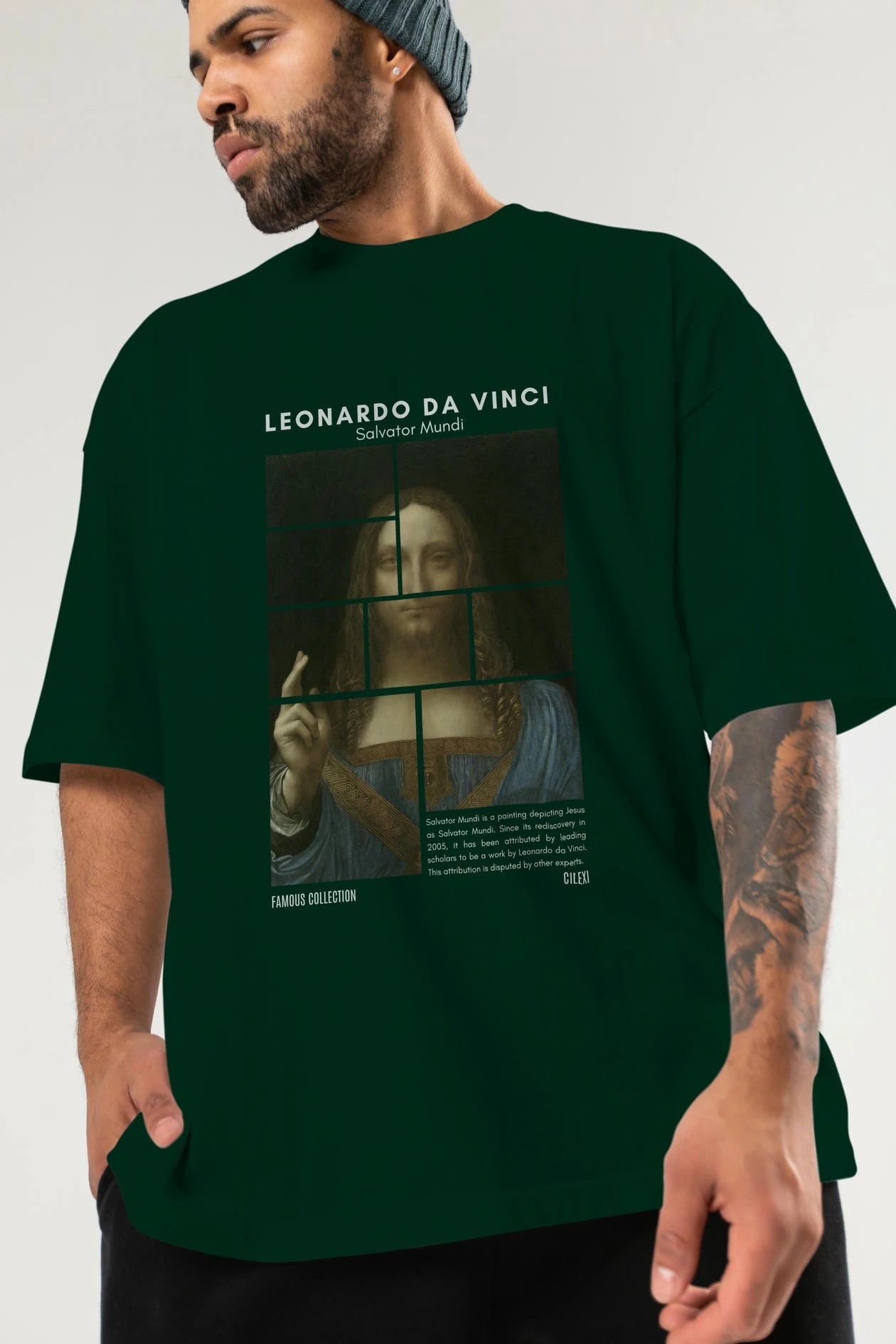 Salvador Mundi ön Baskılı Oversize t-shirt Erkek Kadın Bisiklet Yaka Pamuk tişort