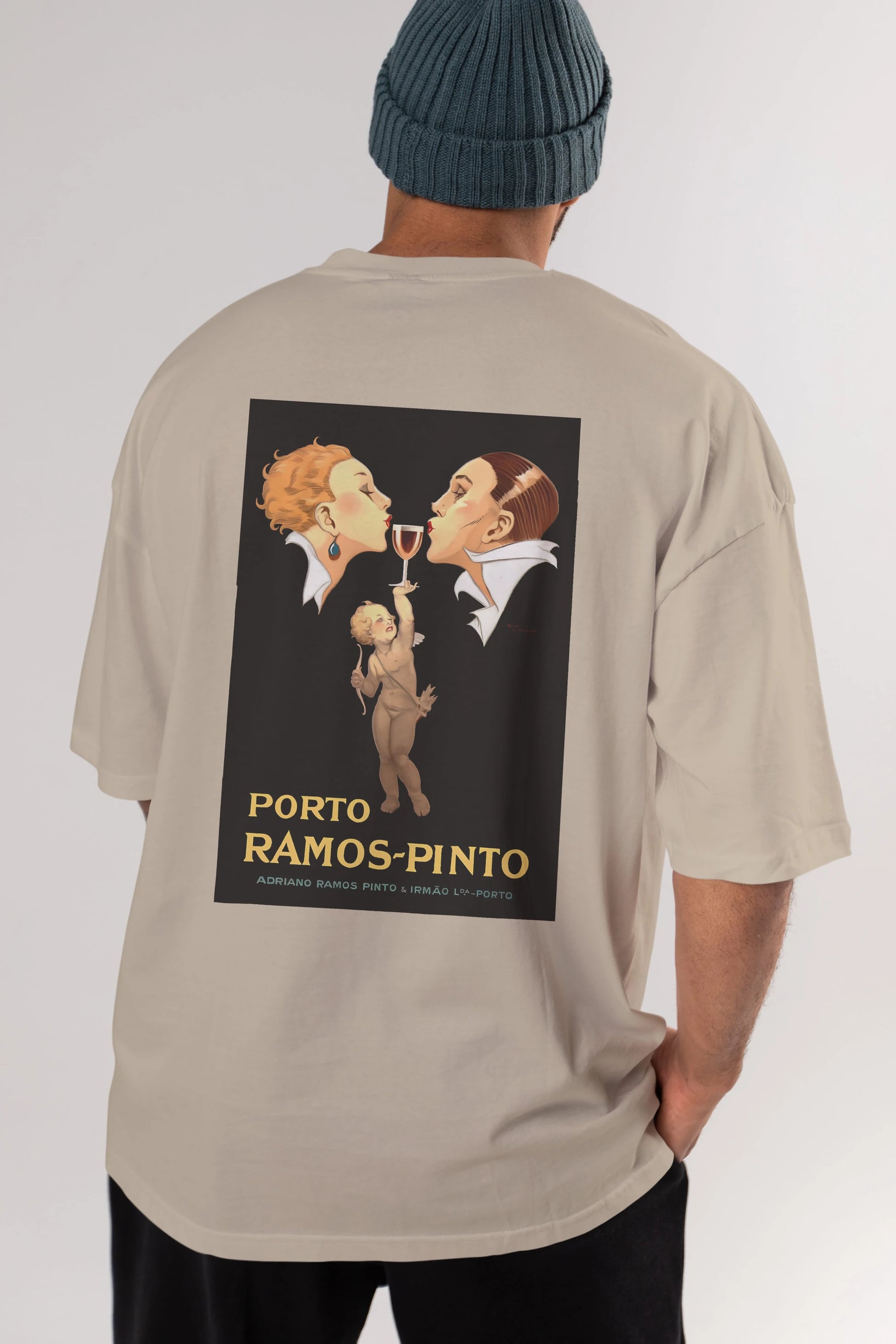Porto Ramos Pinto Arka Baskılı Oversize t-shirt Erkek Kadın Unisex %100 Pamuk Bisiklet Yaka tişort