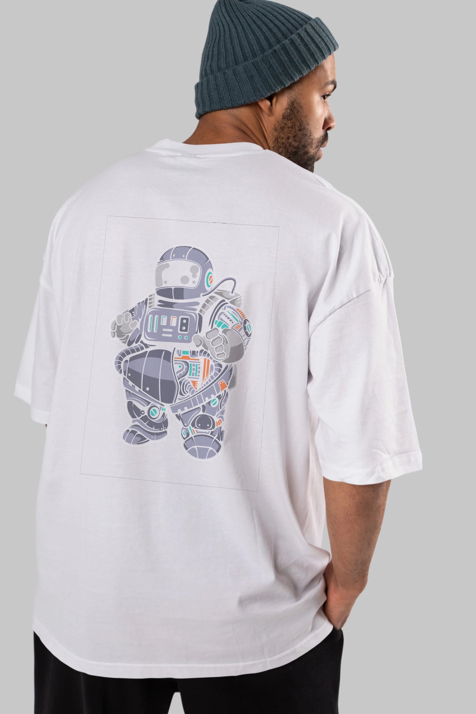 Fat Astronaut Robot Arka Baskılı Oversize t-shirt Erkek Kadın Unisex