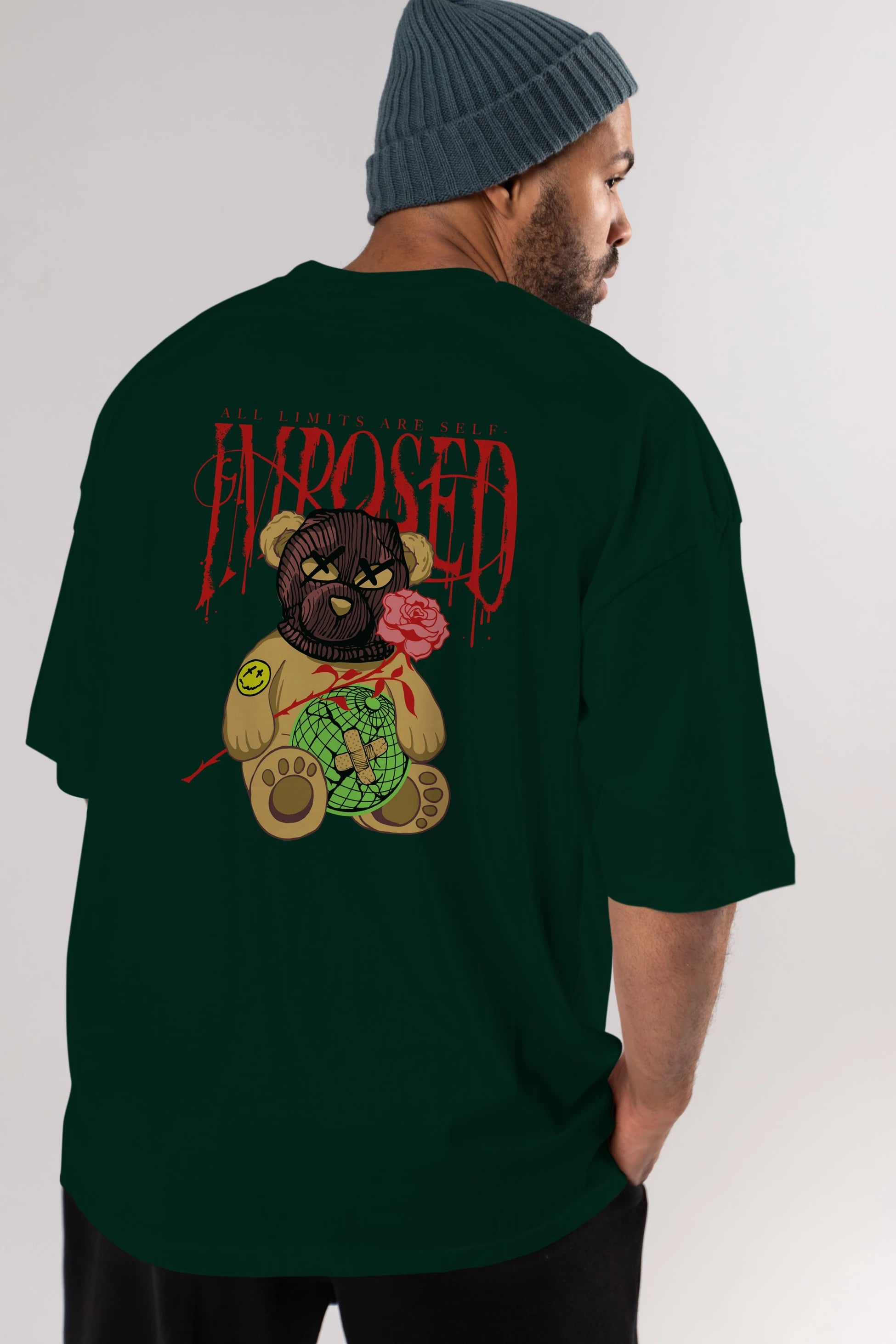 All Limits Bear Arka Baskılı Oversize t-shirt Erkek Kadın Unisex