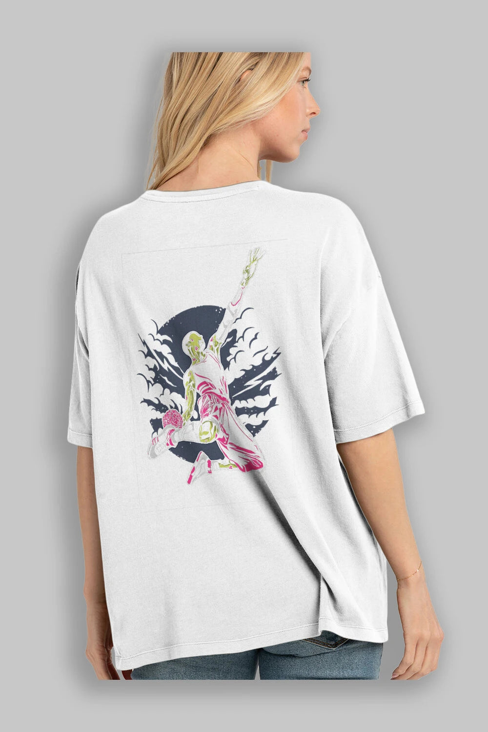 Zombie Slam Dunk Arka Baskılı Oversize t-shirt Erkek Kadın Unisex %100 Pamuk