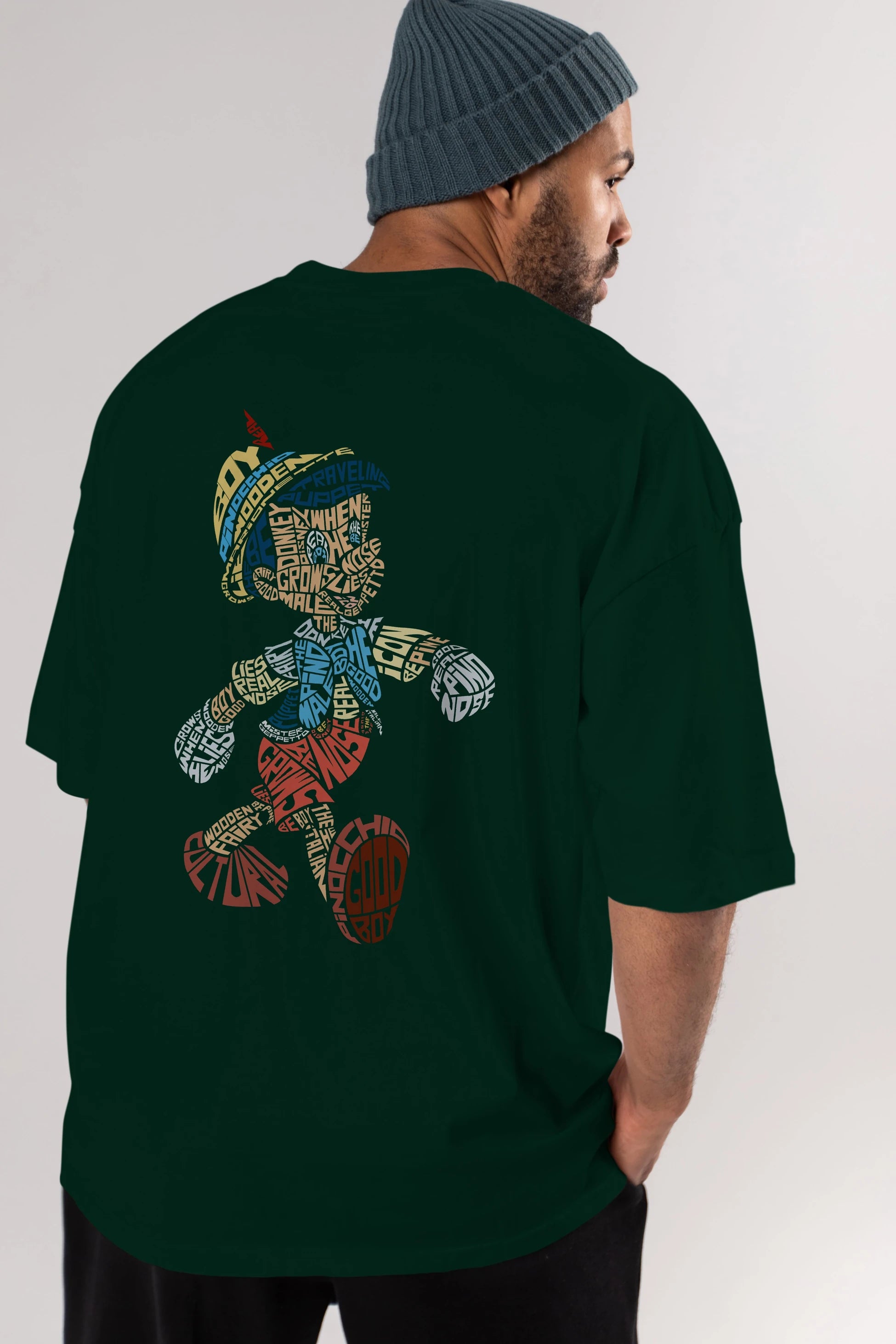 Pinokio Arka Baskılı Oversize t-shirt %100 pamuk Erkek Kadın Unisex