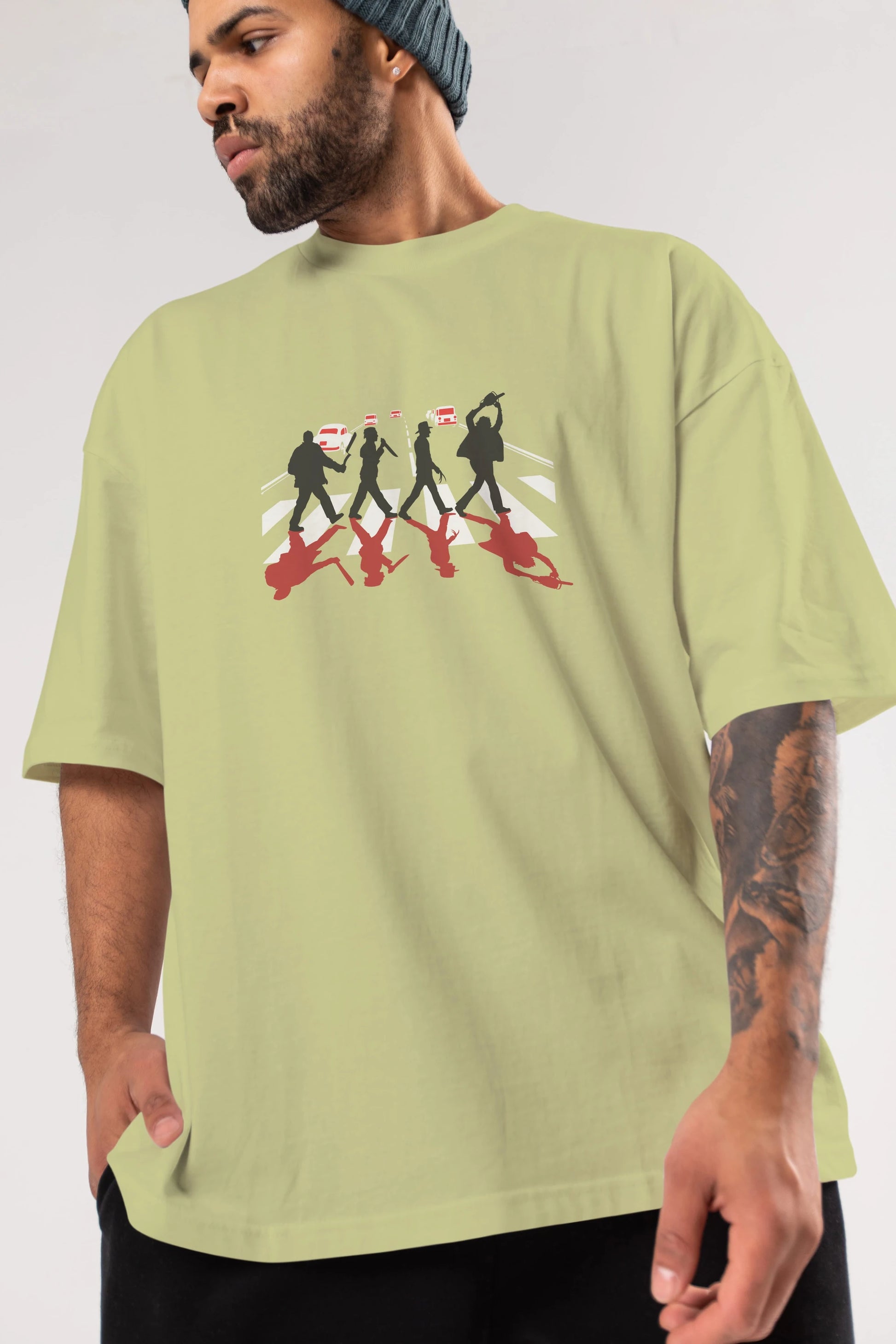Abbey Road Killer Red Ön Baskılı Oversize t-shirt %100 pamuk Erkek Kadın Unisex