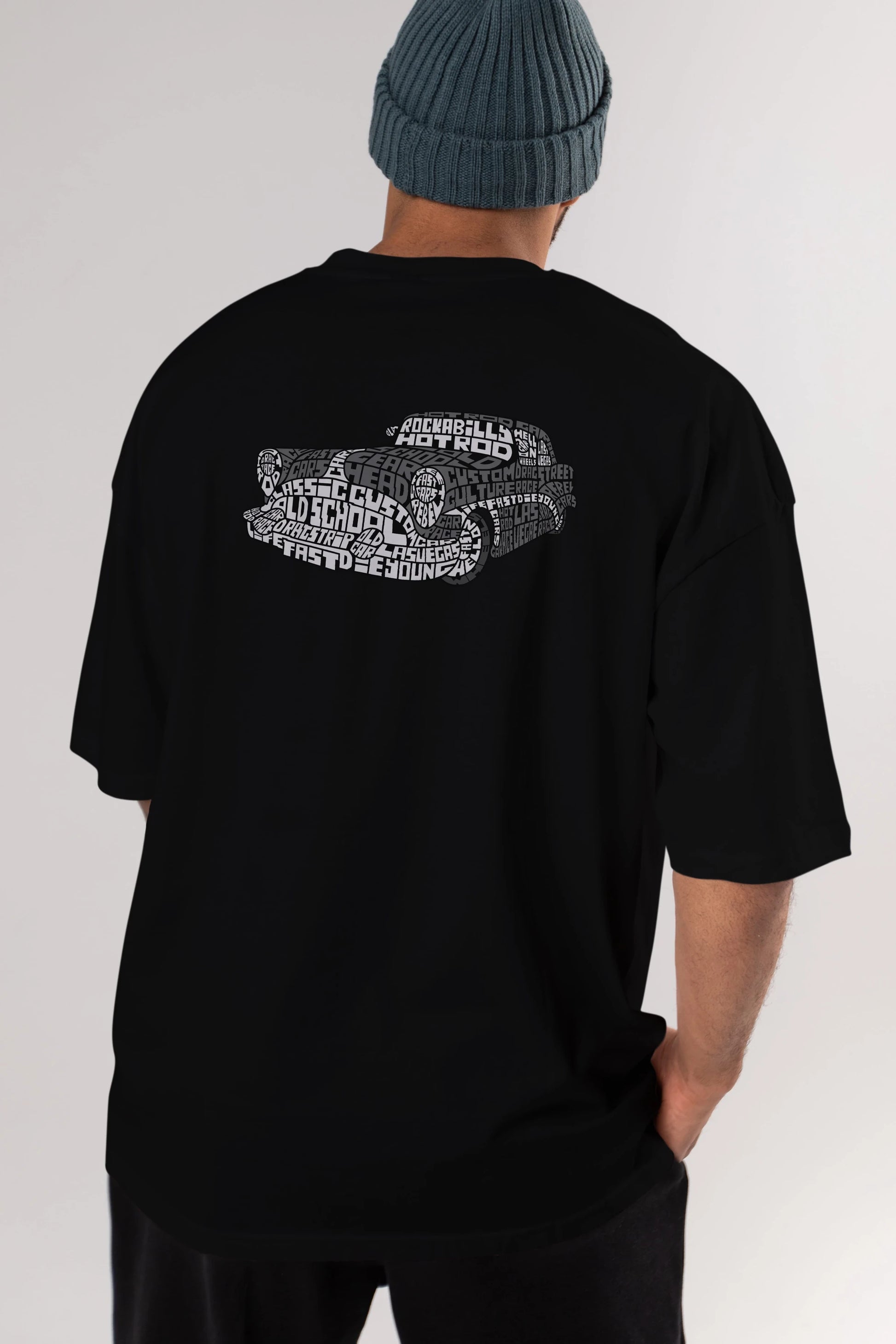 Hotrod Arka Baskılı Oversize t-shirt %100 pamuk Erkek Kadın Unisex