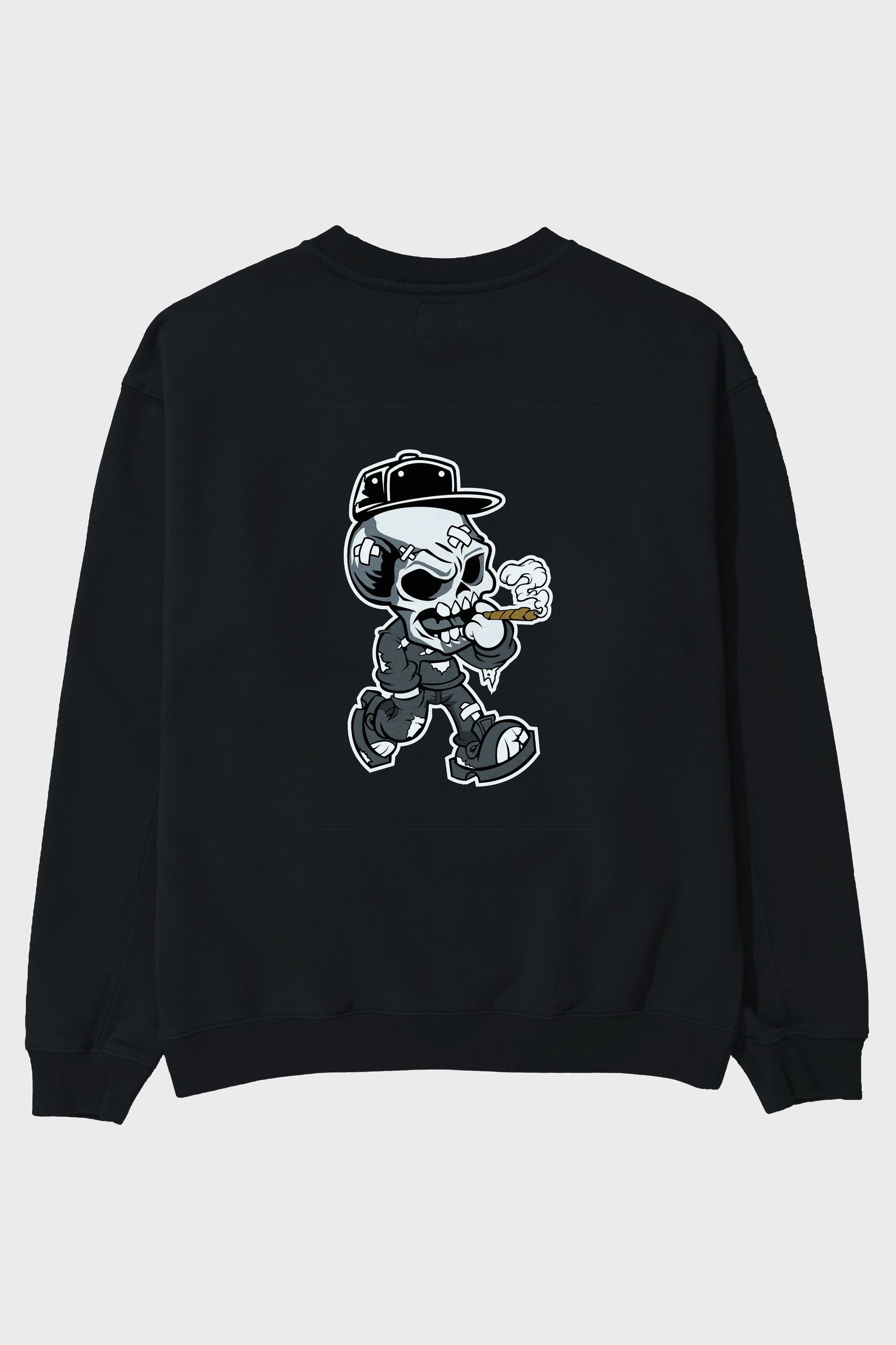 Skull Smoker Arka Baskılı Oversize Sweatshirt Erkek Kadın Unisex