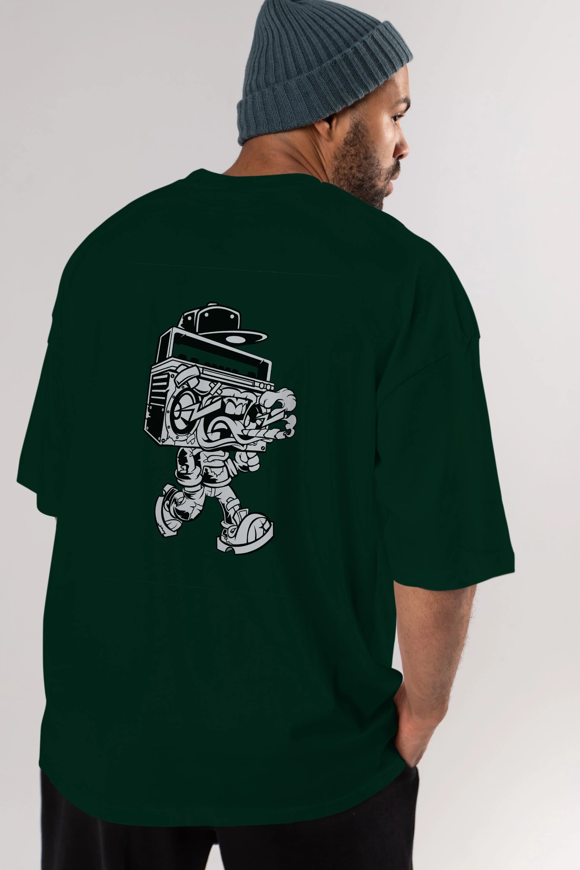 Boombox Arka Baskılı Oversize t-shirt Erkek Kadın Unisex %100 Pamuk tişort
