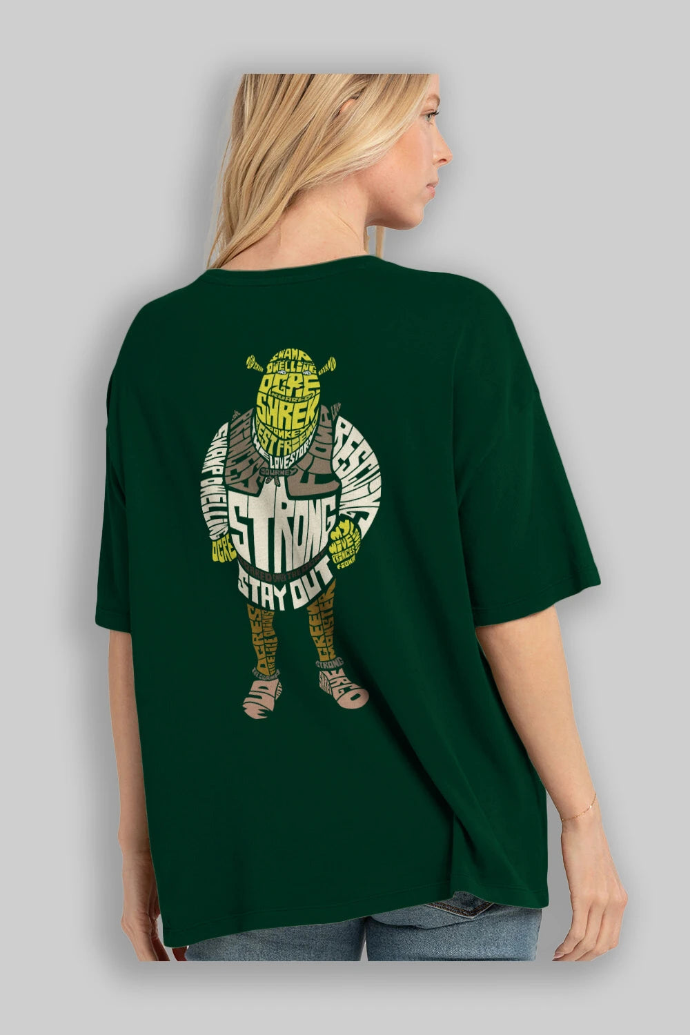 Shrek Arka Baskılı Oversize t-shirt %100 pamuk Erkek Kadın Unisex