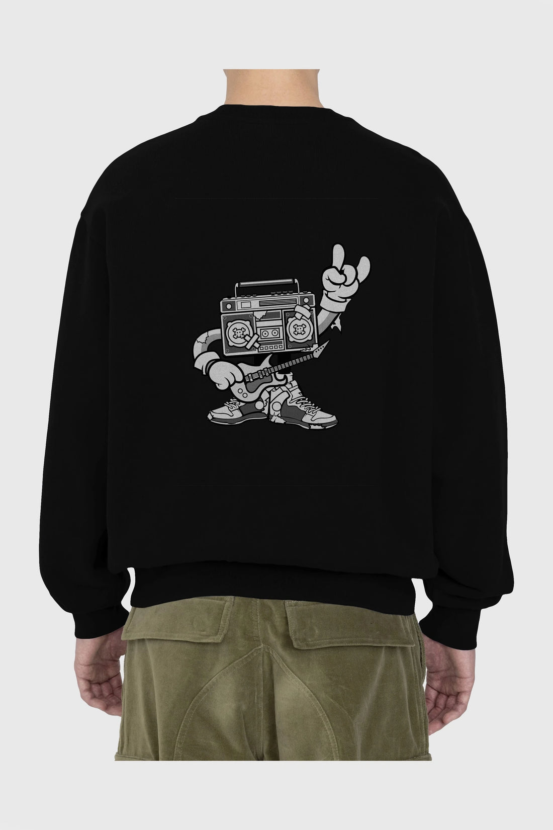 Boombox Rockstar Arka Baskılı Oversize Sweatshirt Erkek Kadın Unisex