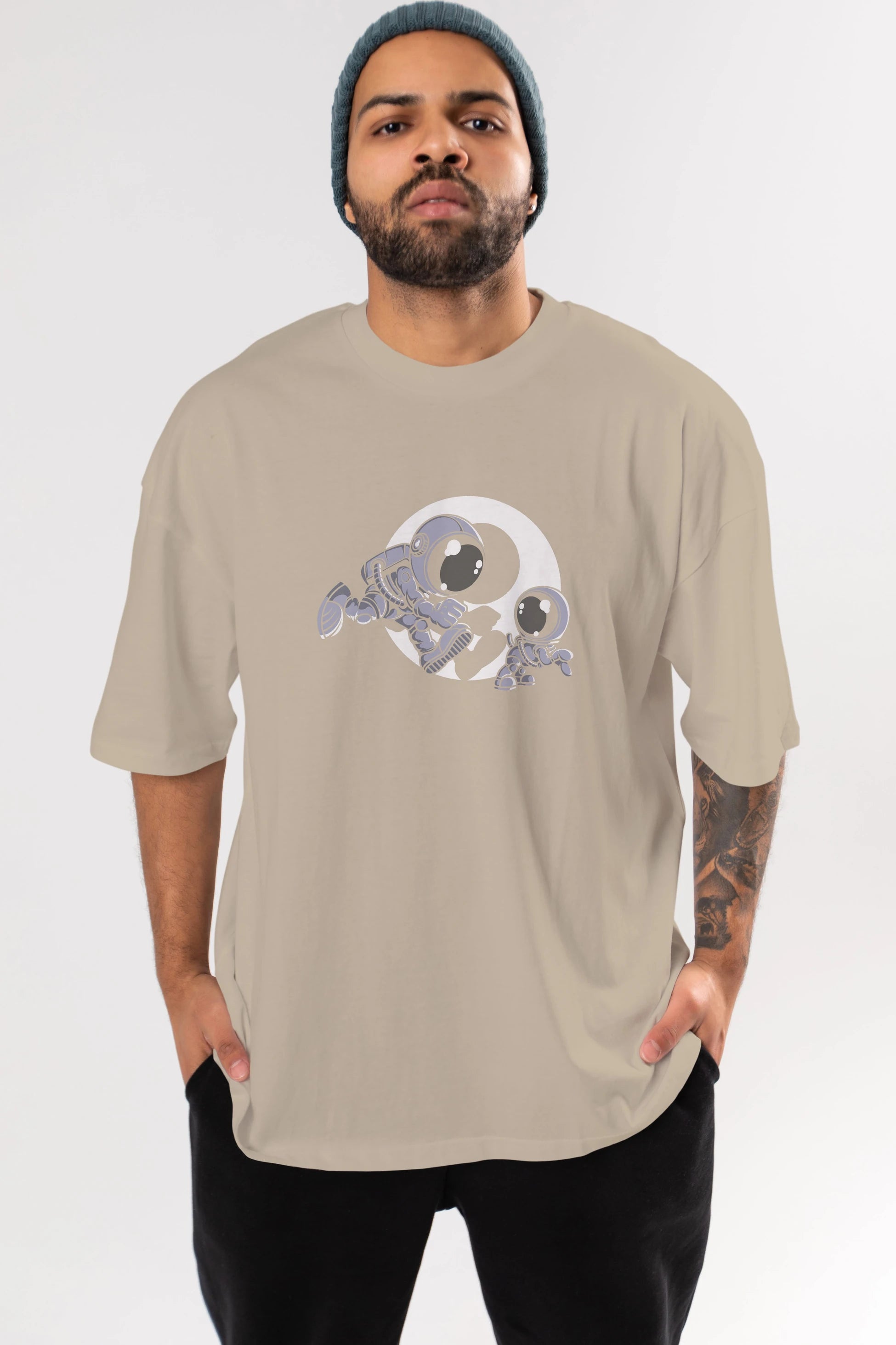 Astronaut And Little Dog Ön Baskılı Oversize t-shirt Erkek Kadın Unisex