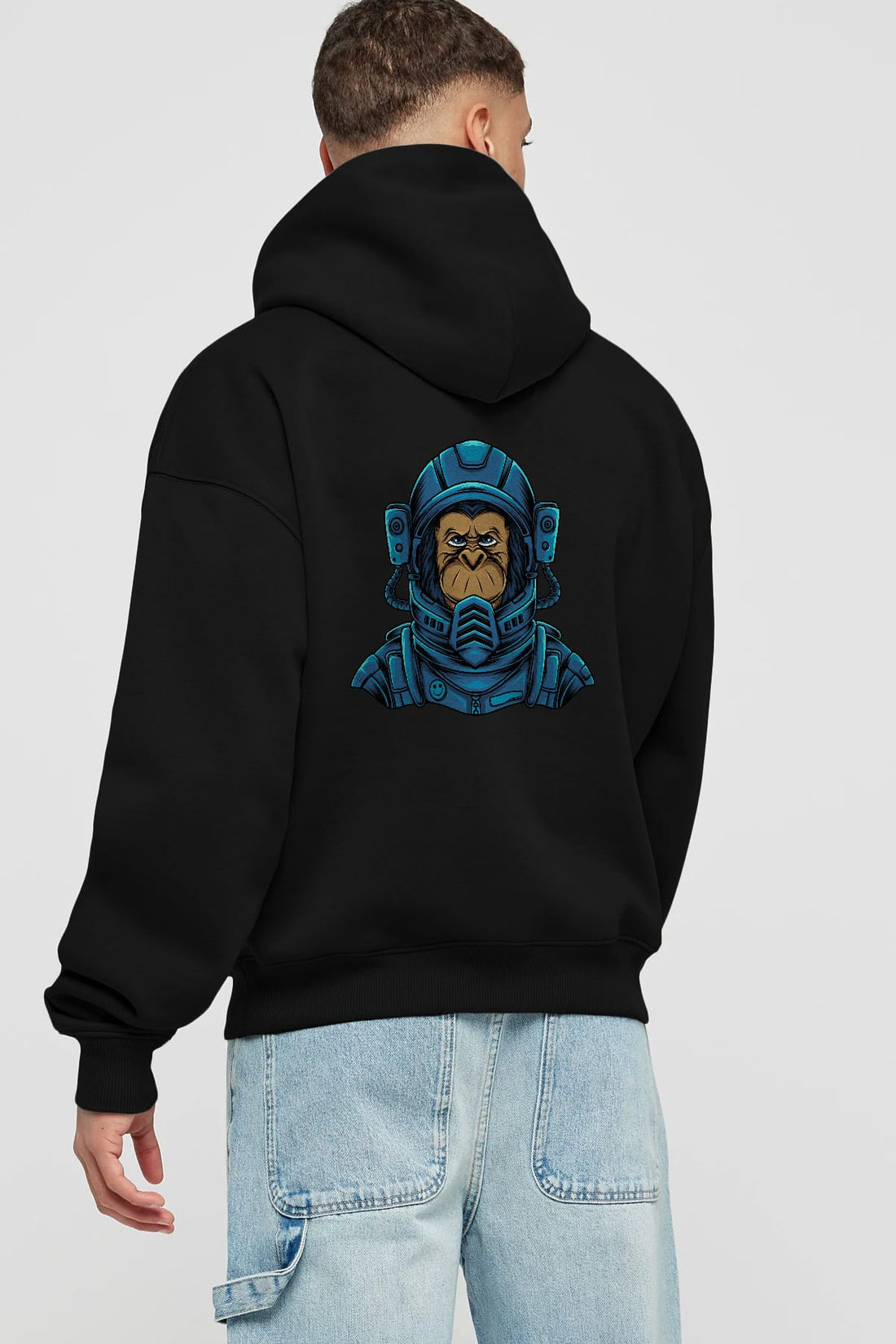 Astromonkey Arka Baskılı Hoodie Oversize Kapüşonlu Sweatshirt Erkek Kadın Unisex
