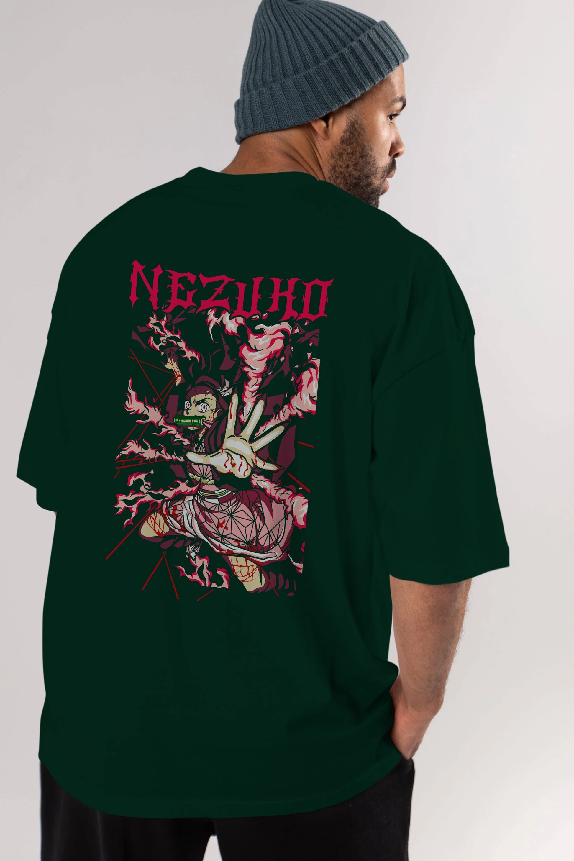 NEZUKO KAMADO Anime Arka Baskılı Oversize t-shirt Erkek Kadın Unisex