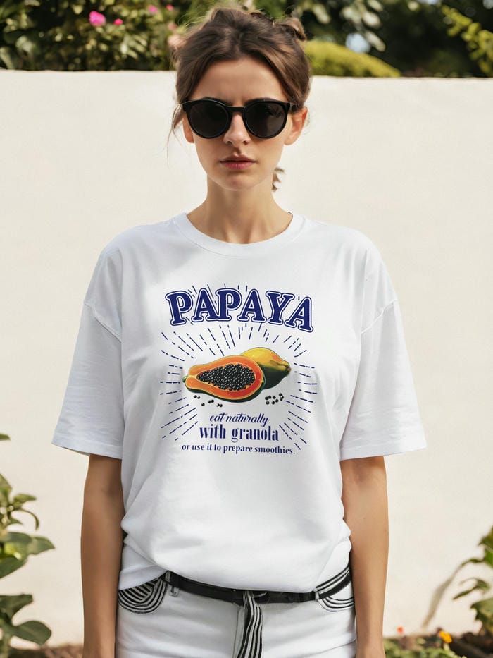 Papaya Ön Baskılı Oversize t-shirt Erkek Kadın Pamuk Bisiklet Yaka tişort