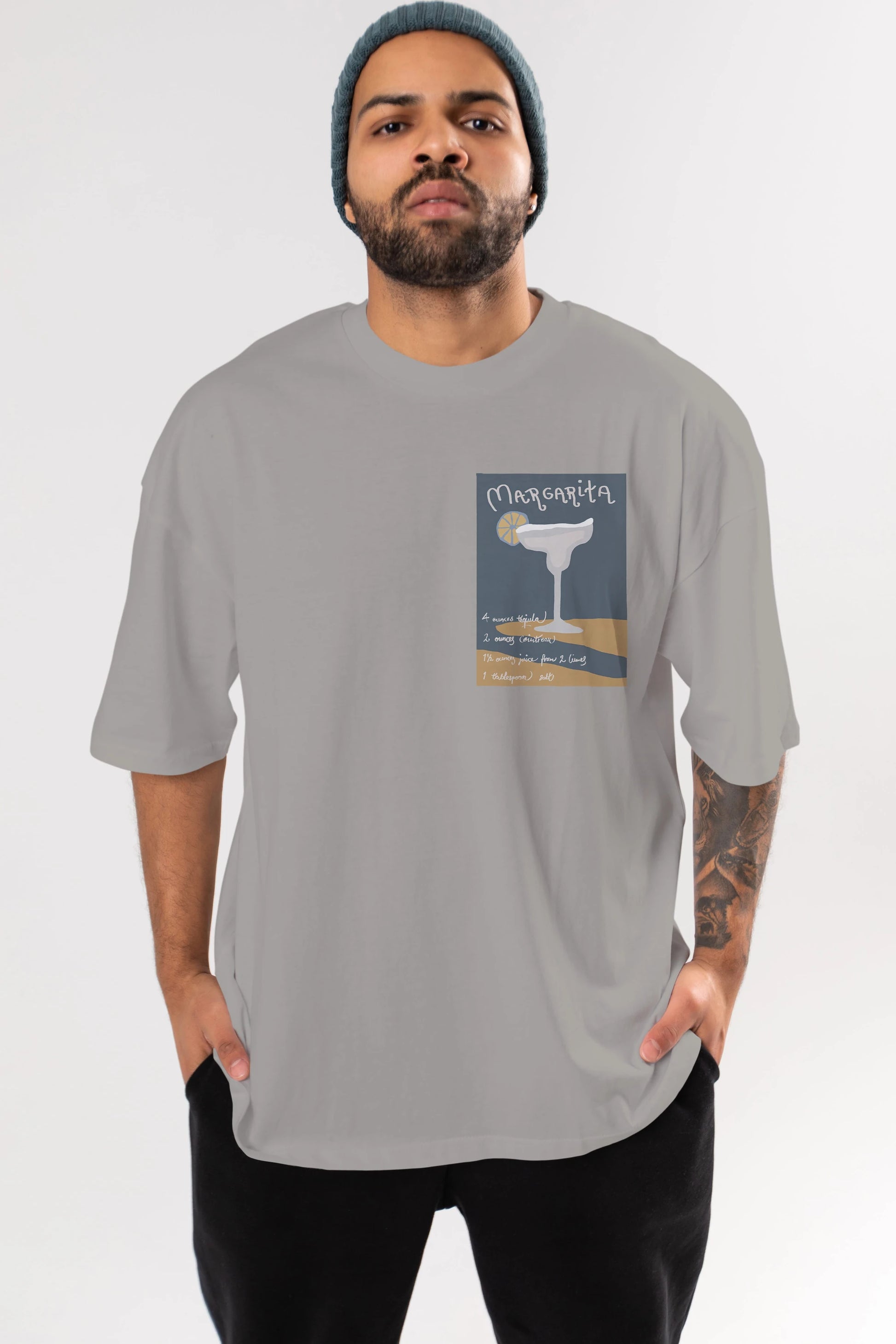 Margarita 2 Ön Sol Baskılı Oversize t-shirt Erkek Kadın Unisex %100 Pamuk Bisiklet Yaka tişort