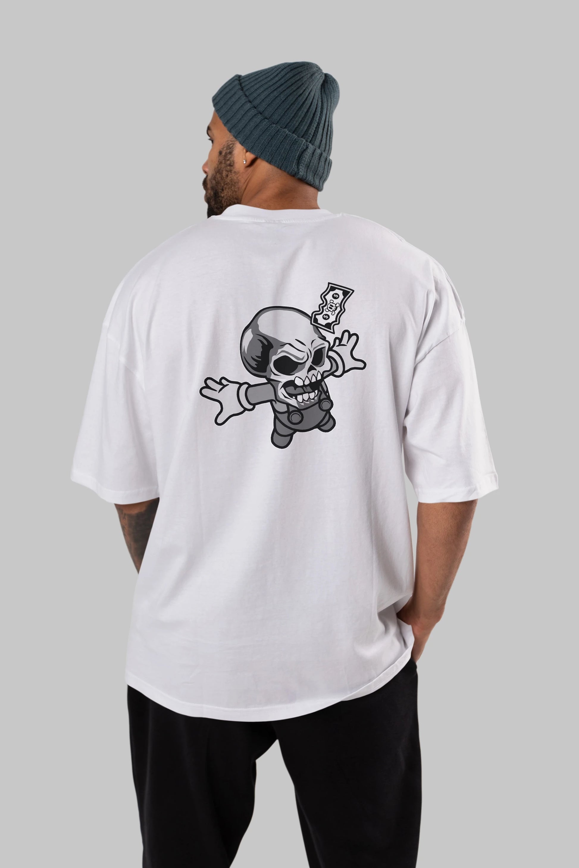 Skull Drowning Arka Baskılı Oversize t-shirt Erkek Kadın Unisex %100 Pamuk tişort