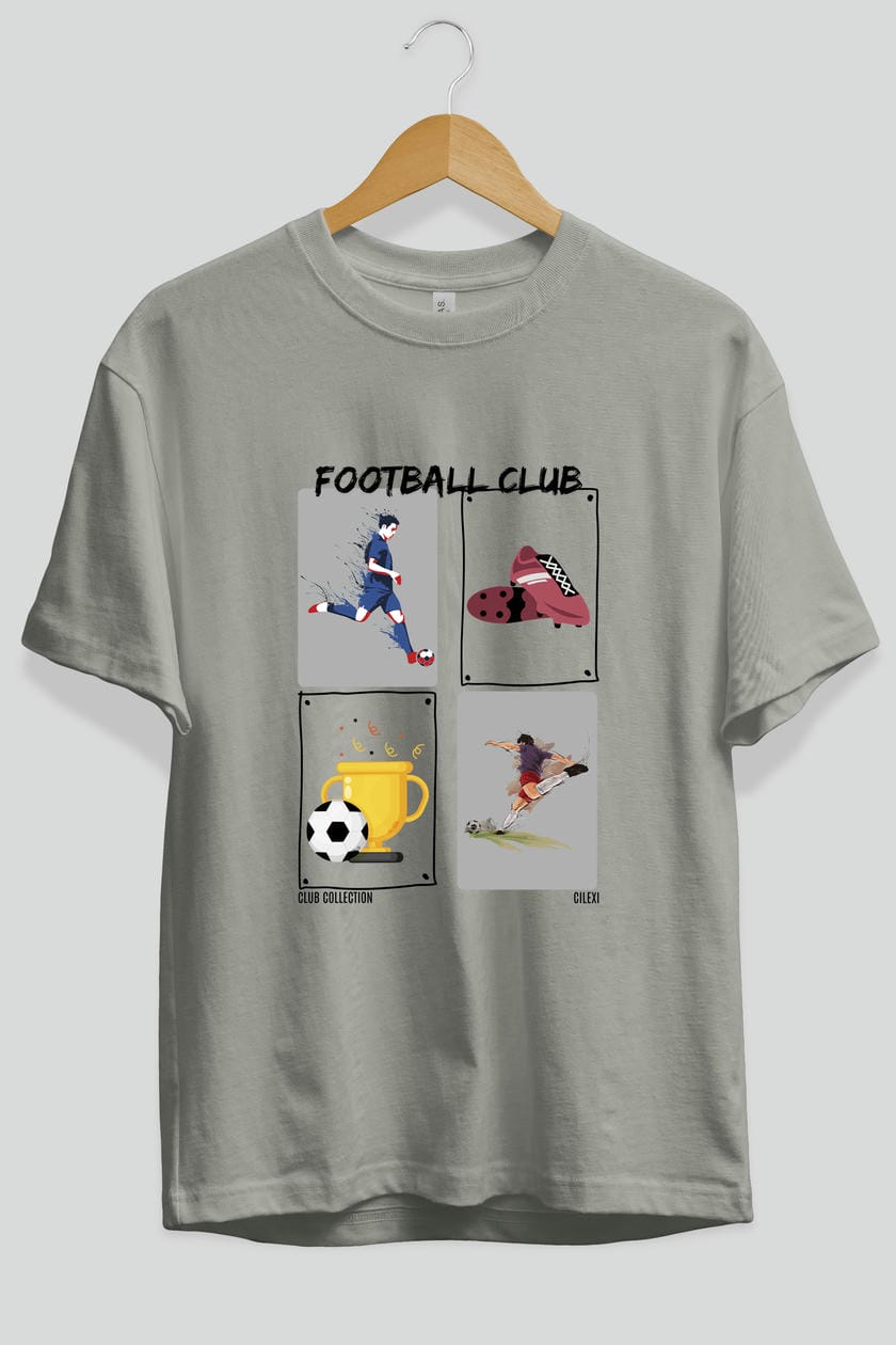 Football Club ön Baskılı Oversize t-shirt Erkek Kadın %100 Pamuk Bisiklet Yaka tişort