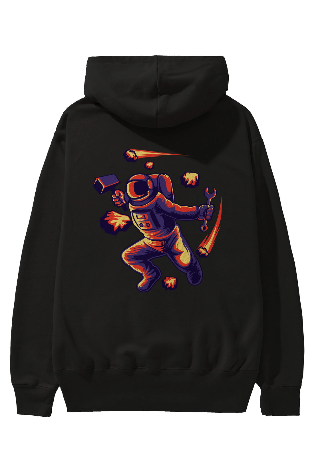 Astronaut Block Meteor Arka Baskılı Hoodie Oversize Kapüşonlu Sweatshirt Erkek Kadın Unisex