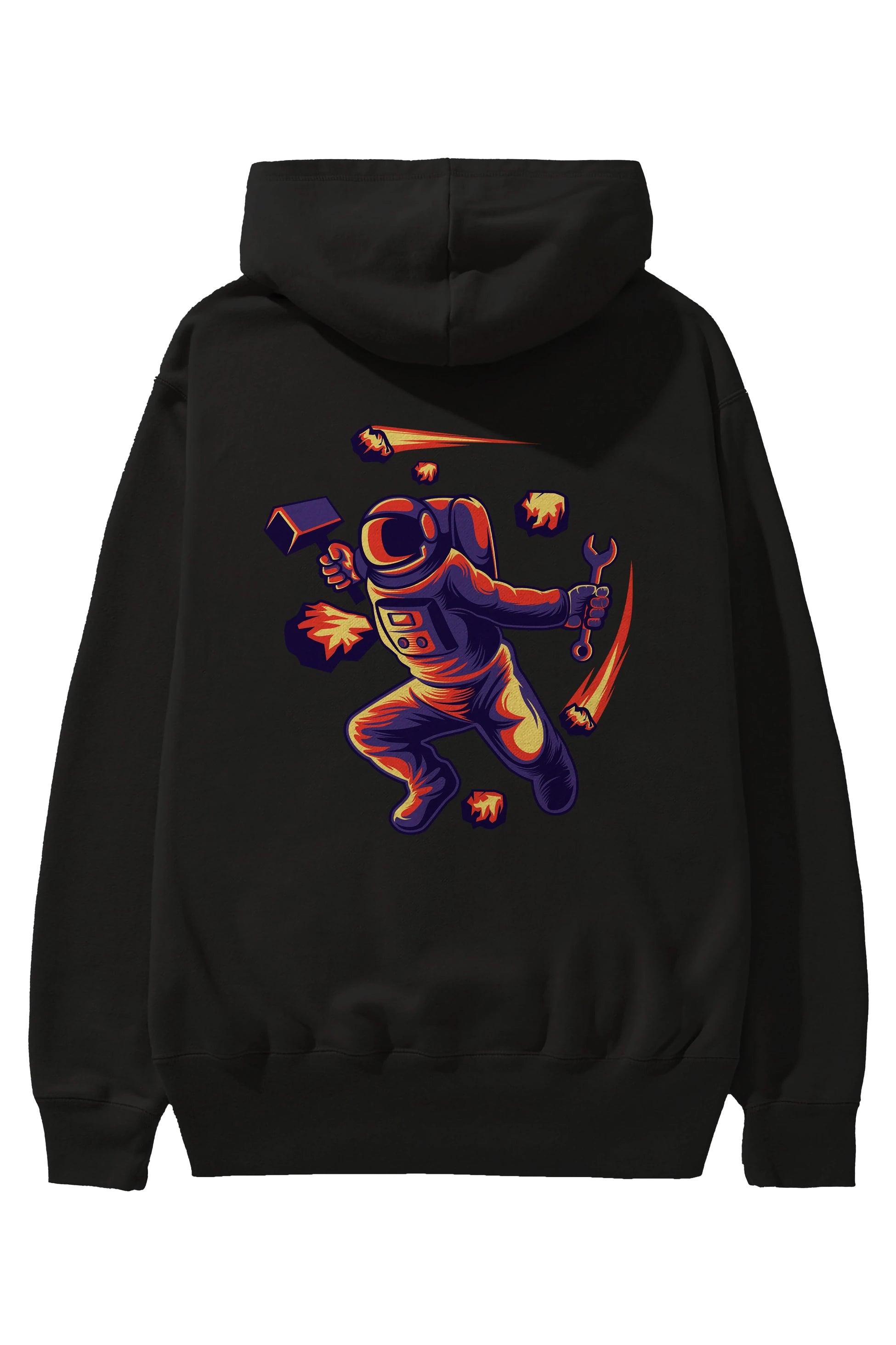 Astronaut Block Meteor Arka Baskılı Hoodie Oversize Kapüşonlu Sweatshirt Erkek Kadın Unisex