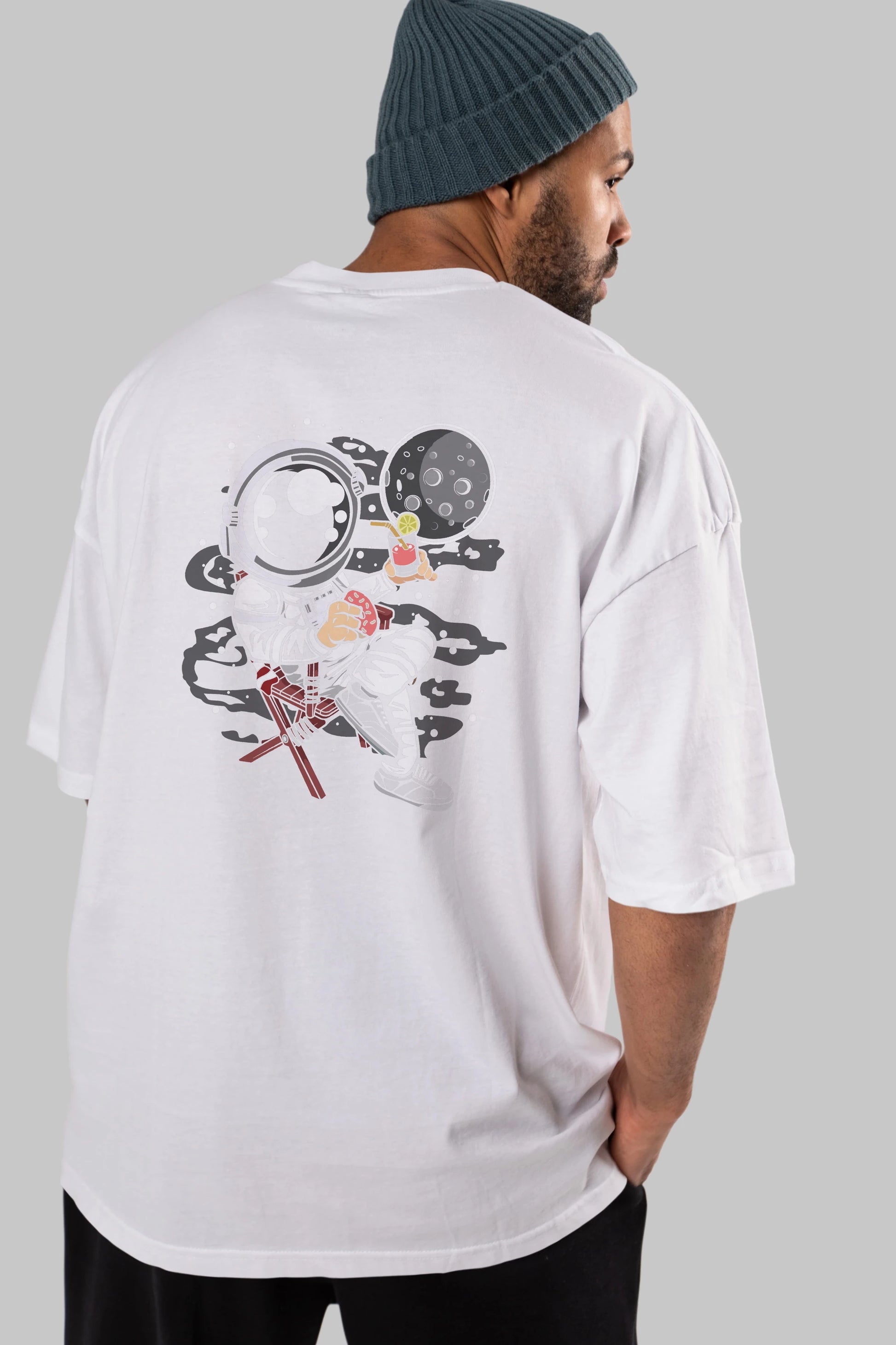 Holiday Astronaut Arka Baskılı Oversize t-shirt Erkek Kadın Unisex
